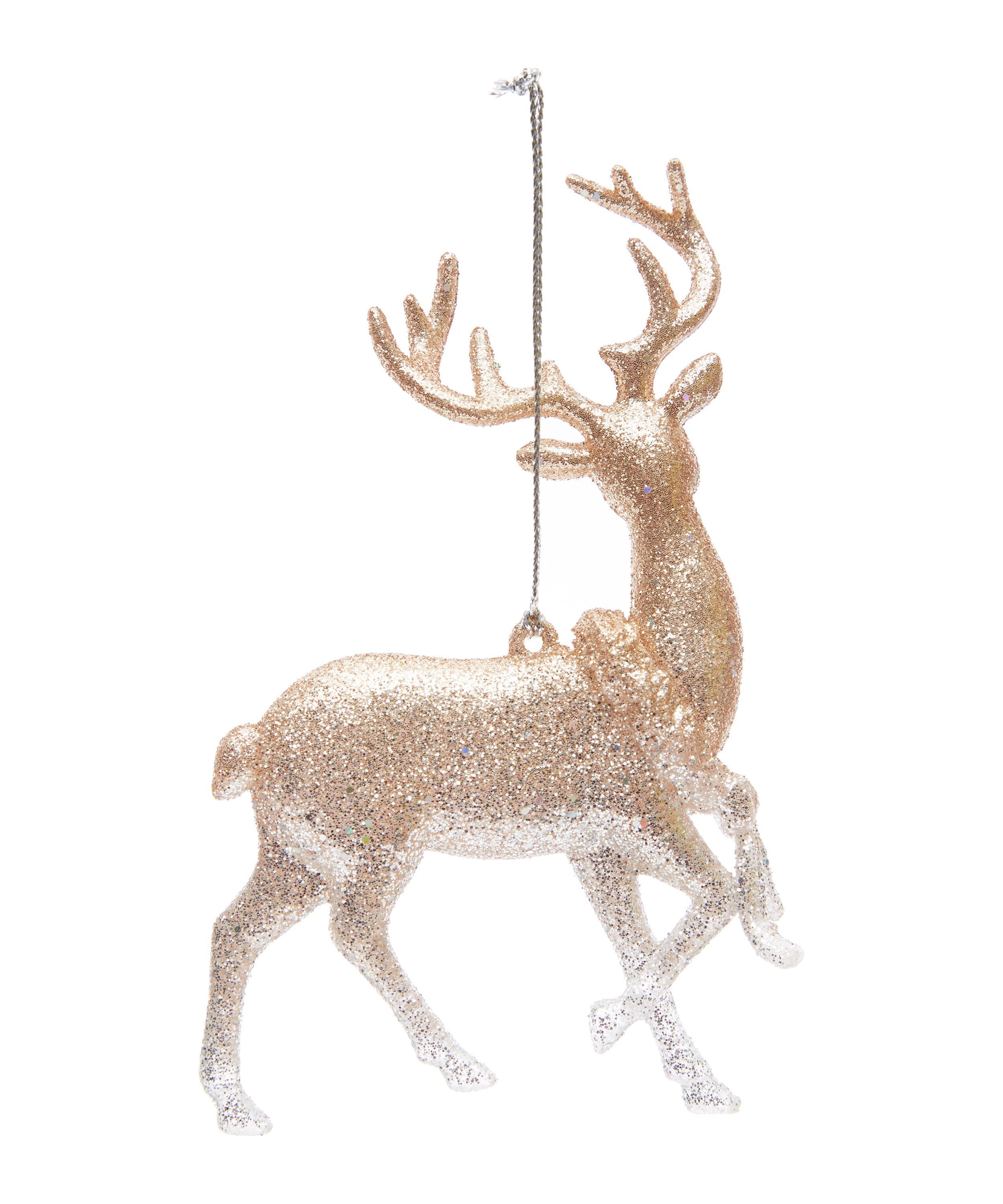 Rose Gold Tone Glitter Reindeer Decoration Liberty London