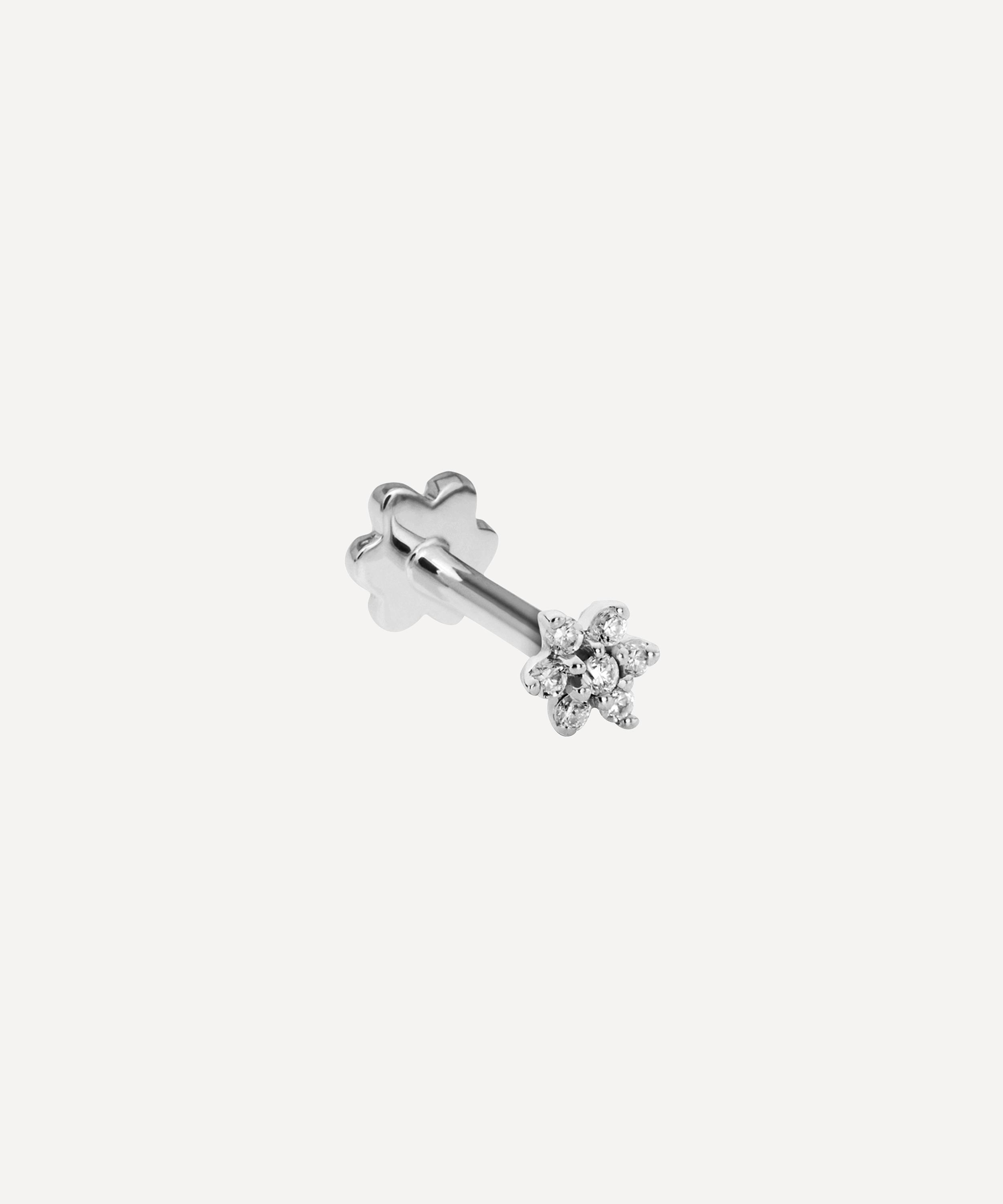 Shop Maria Tash 18ct 3mm Diamond Flower Threaded Stud Earring In Metallic