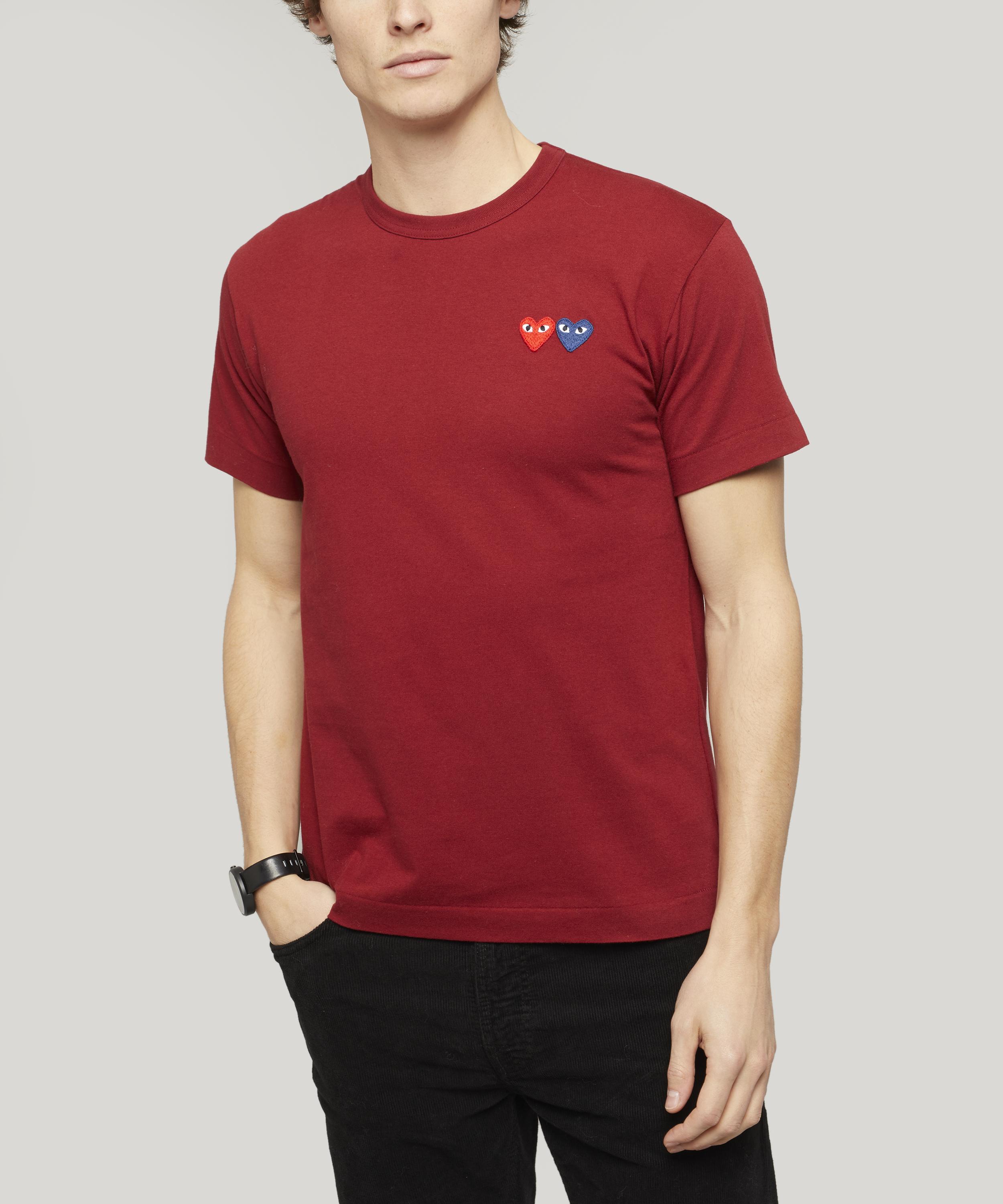 Comme Des Gars Play Double Heart Badge T-shirt In Red