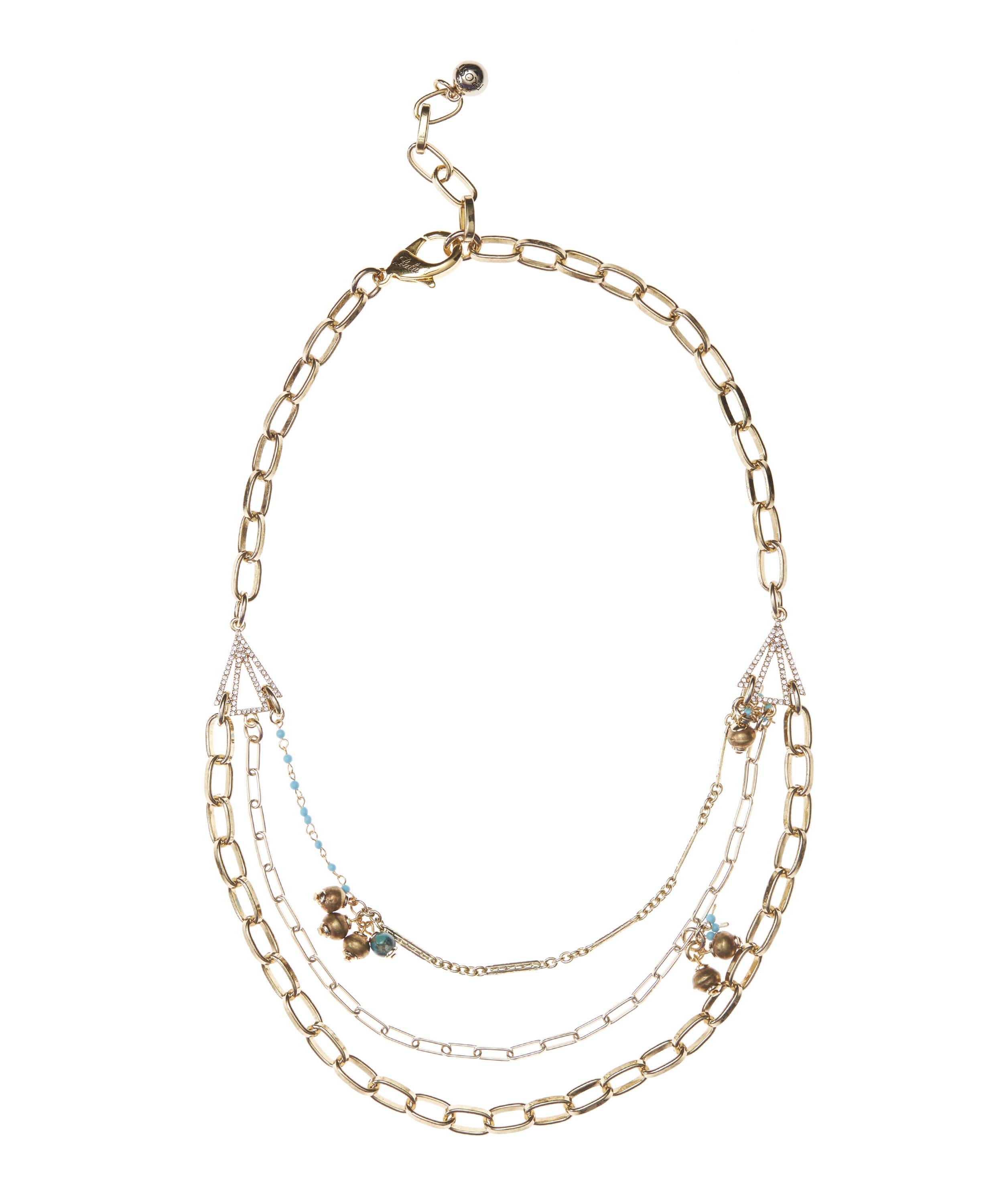 Antique Gold-Plated Discovery Triple Row Charm Necklace | Liberty London