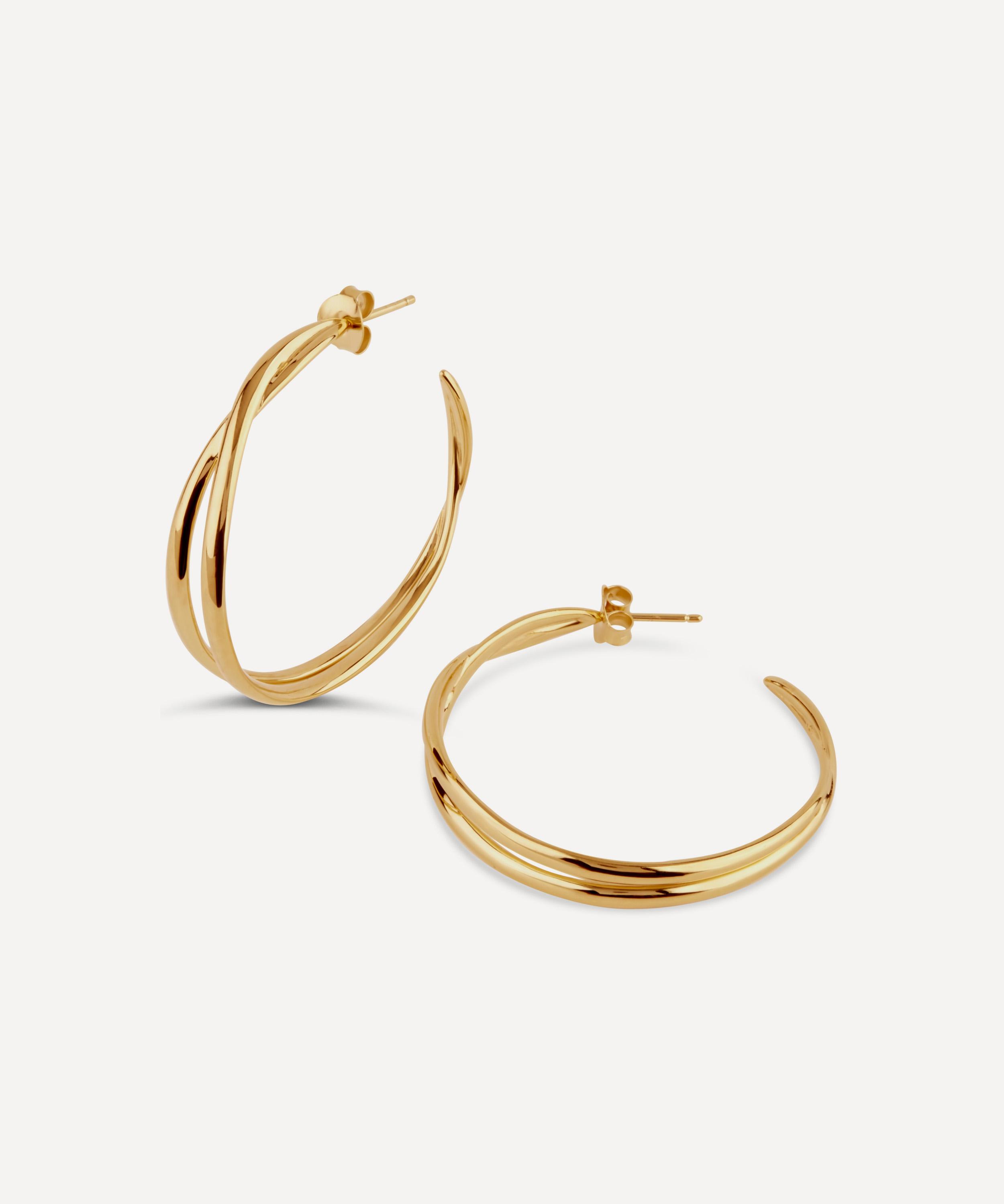 Gold Twist Medium Double Hoop Earrings Liberty London