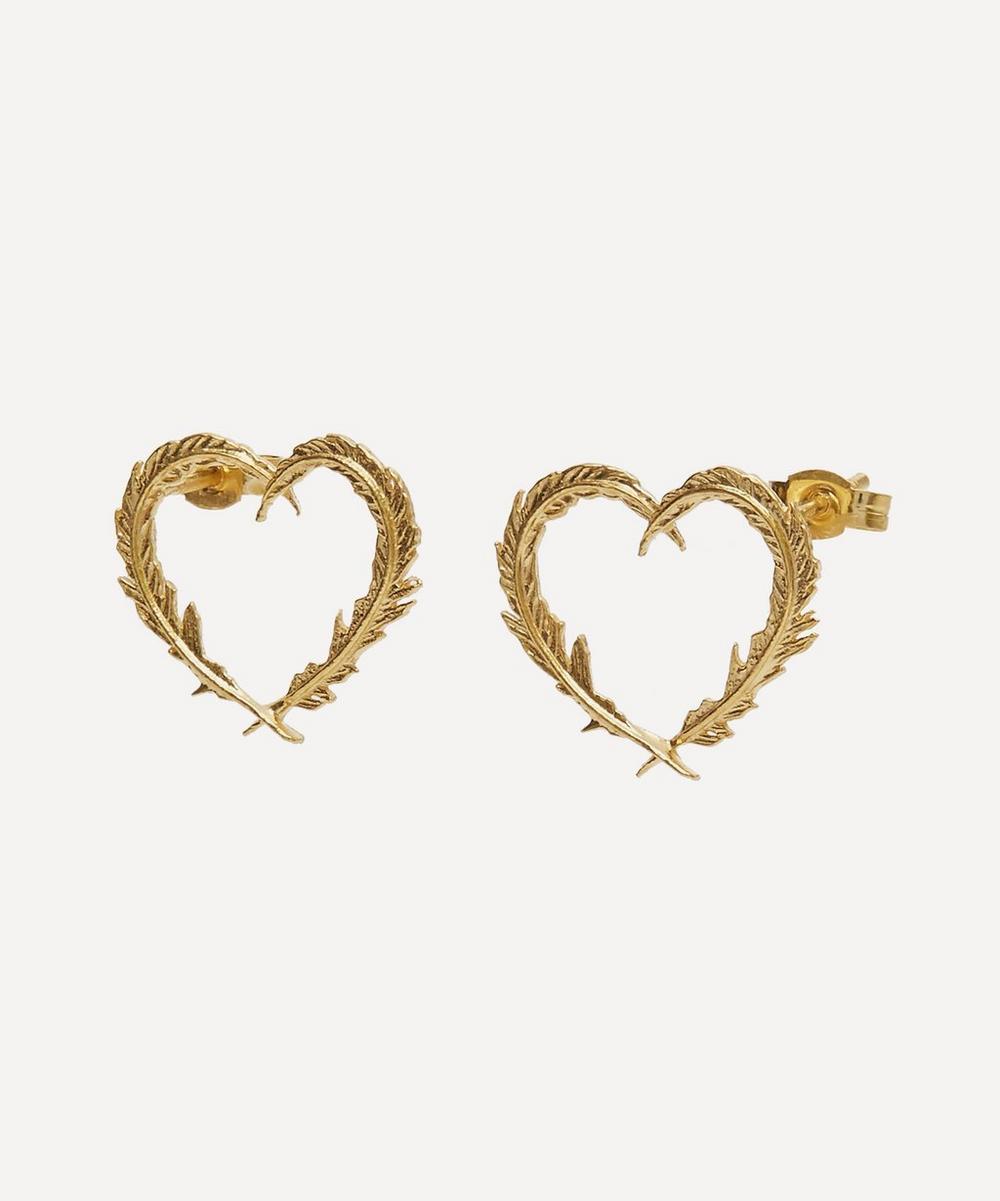 Alex Monroe Gold-plated Feather Heart Stud Earrings
