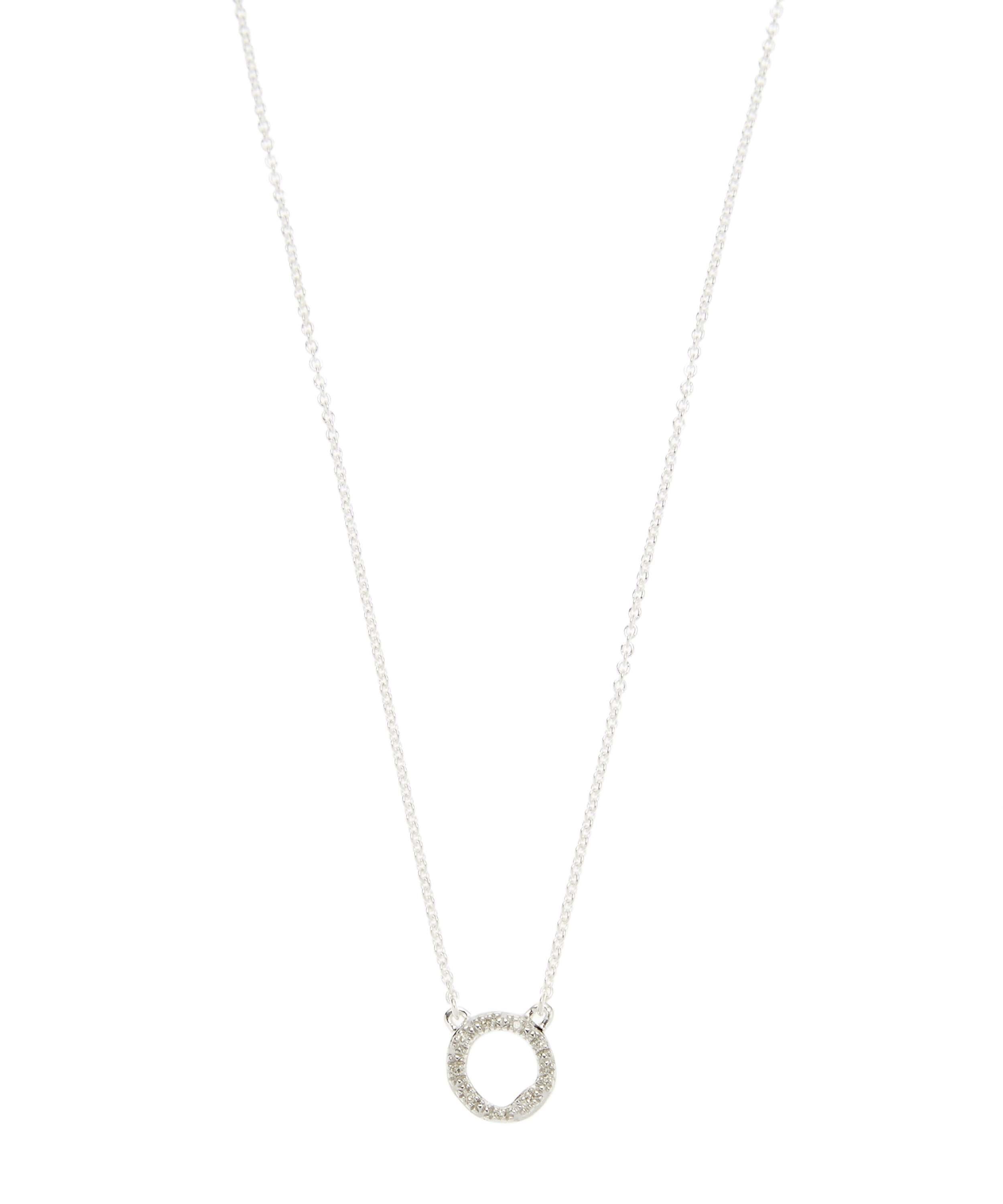 Shop Monica Vinader Silver Riva Mini Circle Diamond Necklace In Sterling Silver
