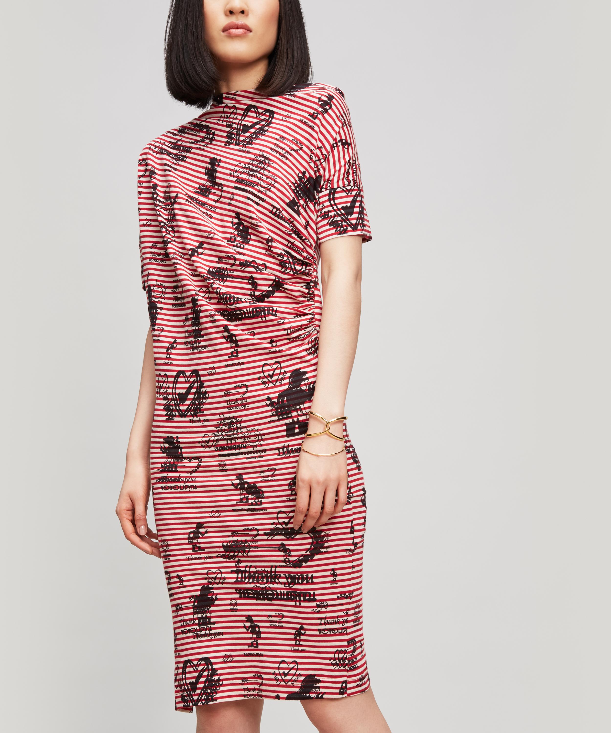 ANGLOMANIA BY VIVIENNE WESTWOOD DRAPED STRIPE SCRIBBLE DRESS