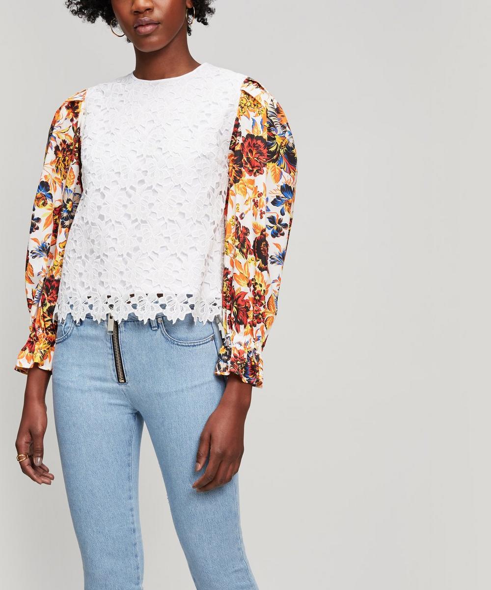 MSGM FLORAL-SLEEVE LACE TOP