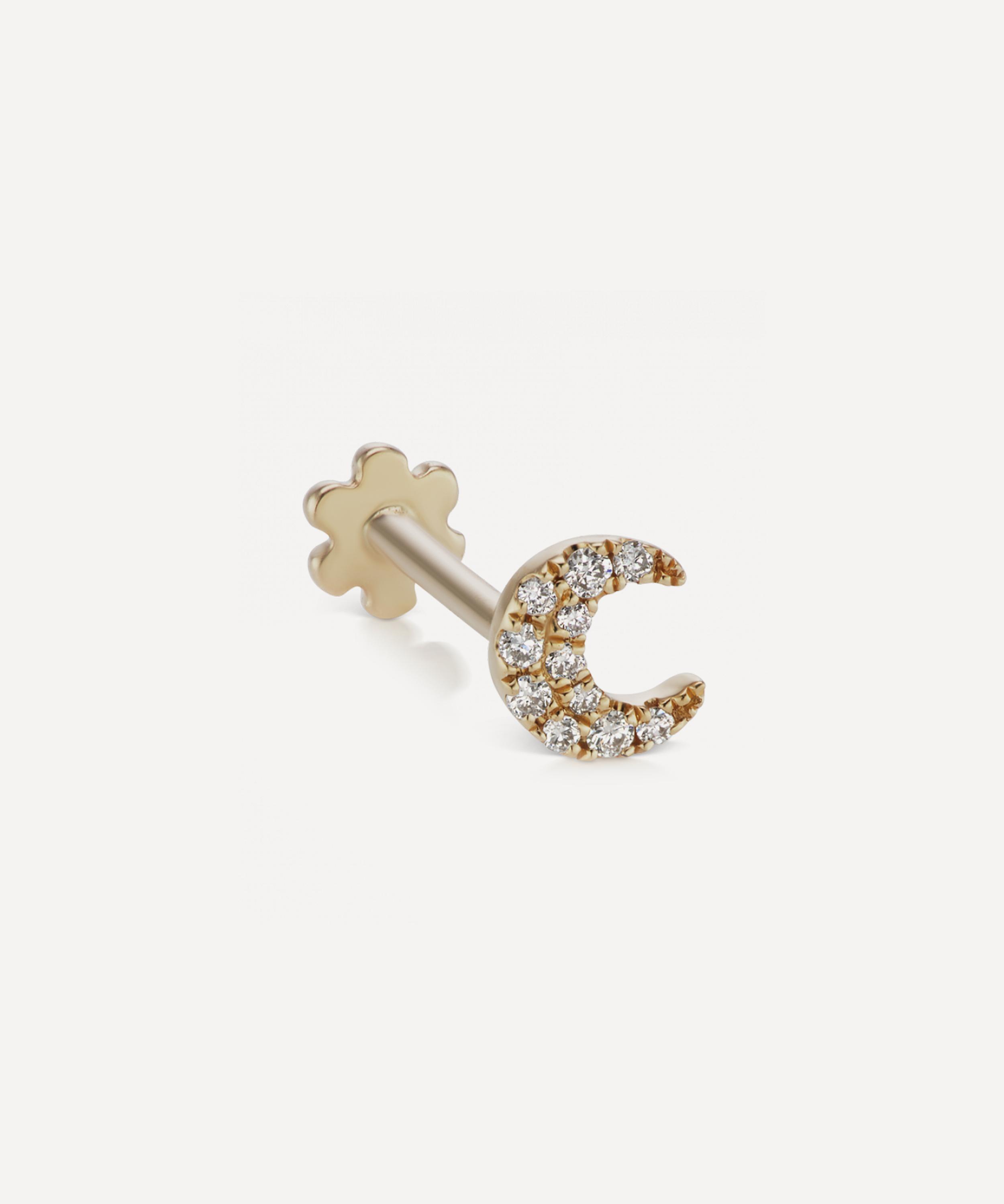 Maria Tash Small Diamond Moon Threaded Stud Earring In Gold