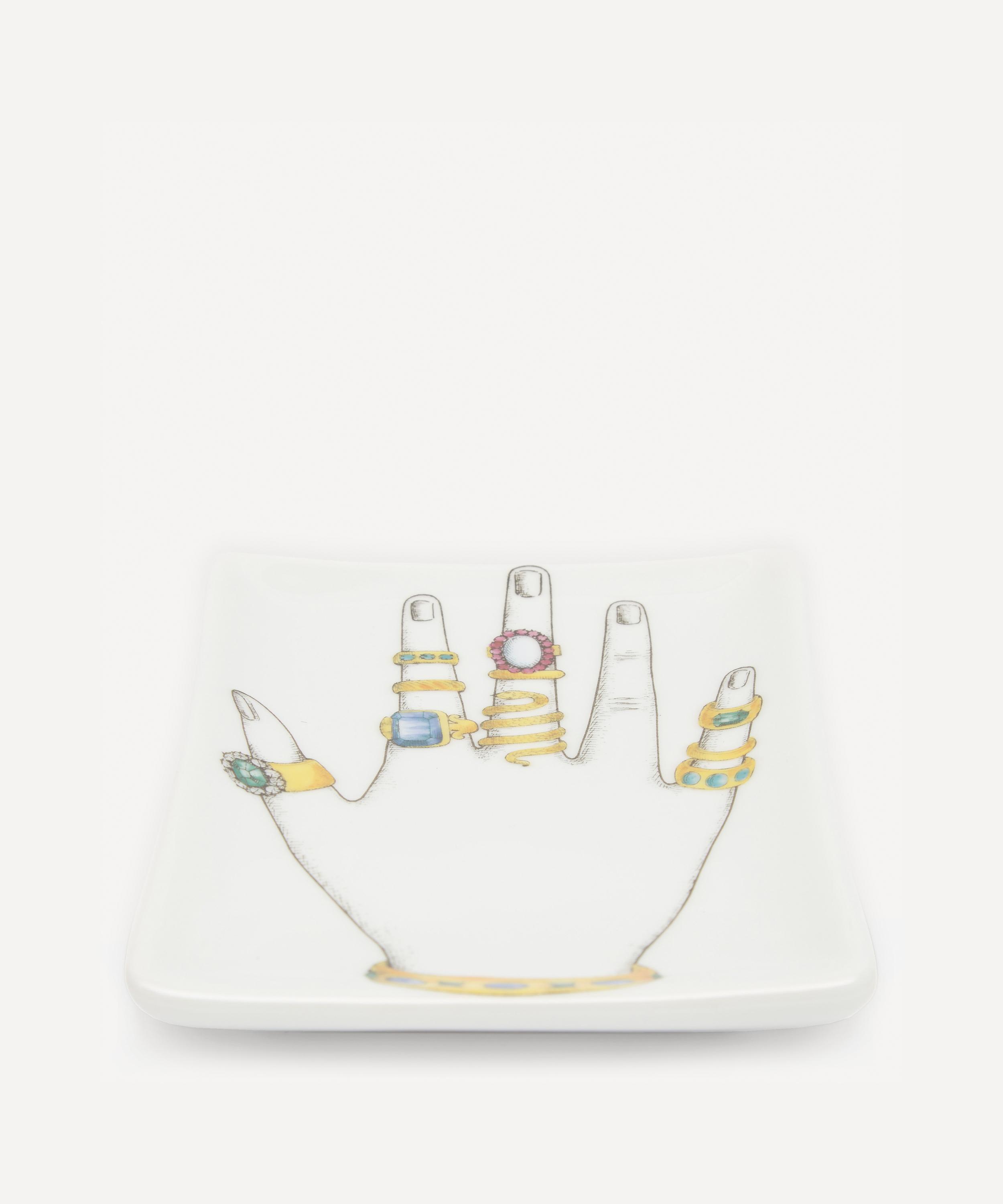 Fornasetti Rectangular Ashtray Mano Con Anelli Color In Black And White