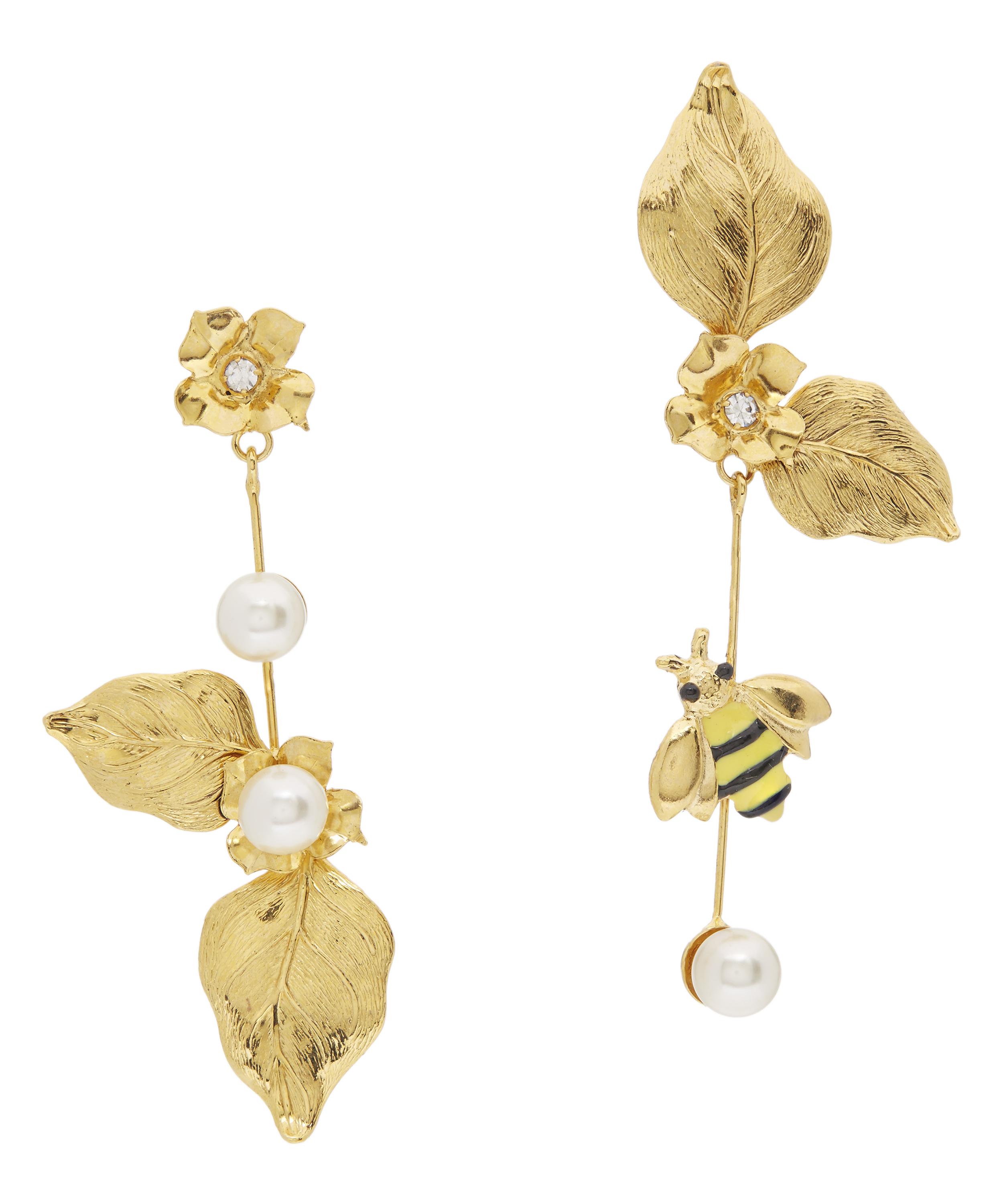 JENNIFER BEHR GOLD-PLATED FLOWER AND BEE EARRINGS