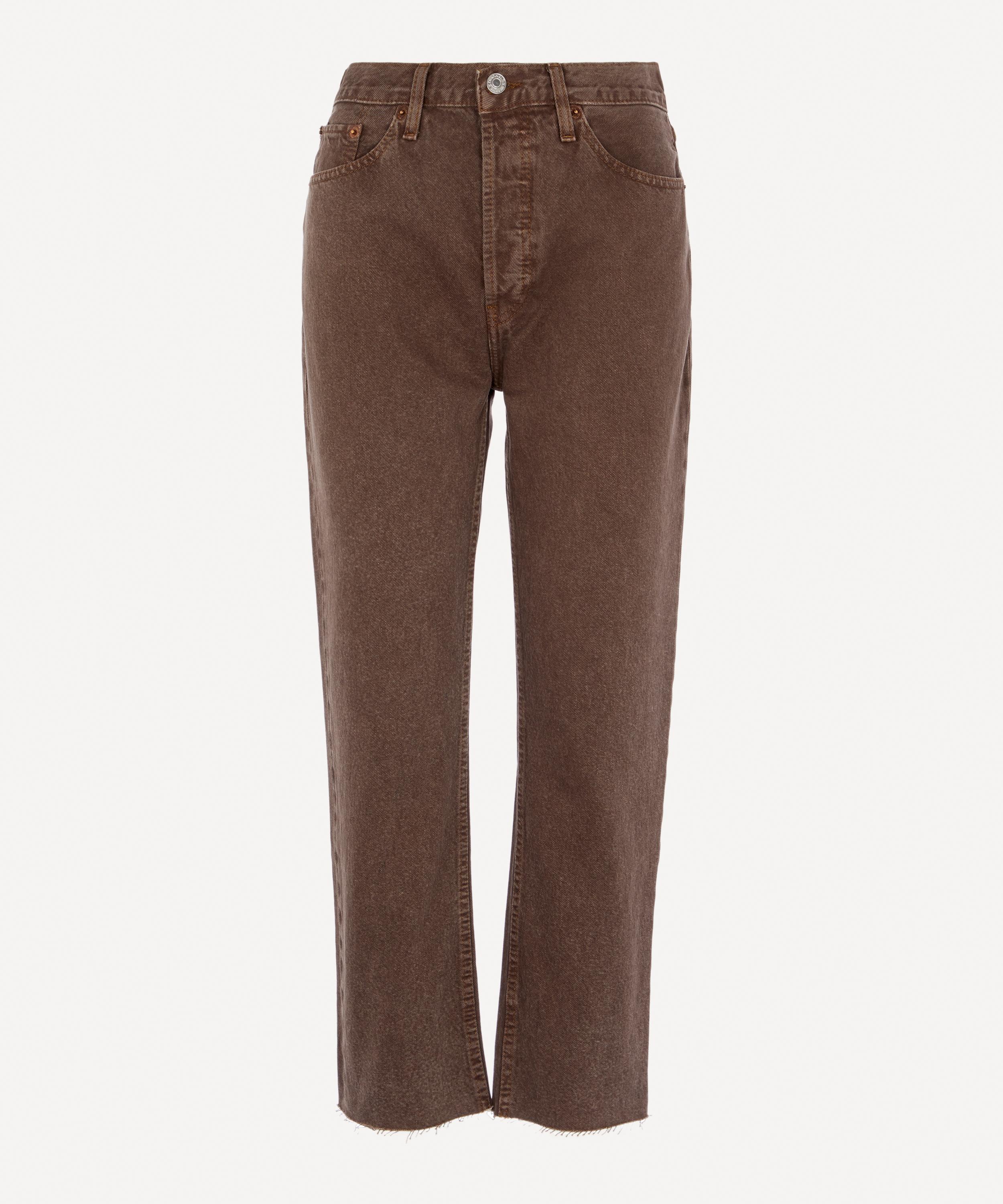 Re/done Originals High Waist Stove Pipe Jeans In Washed Chocolate