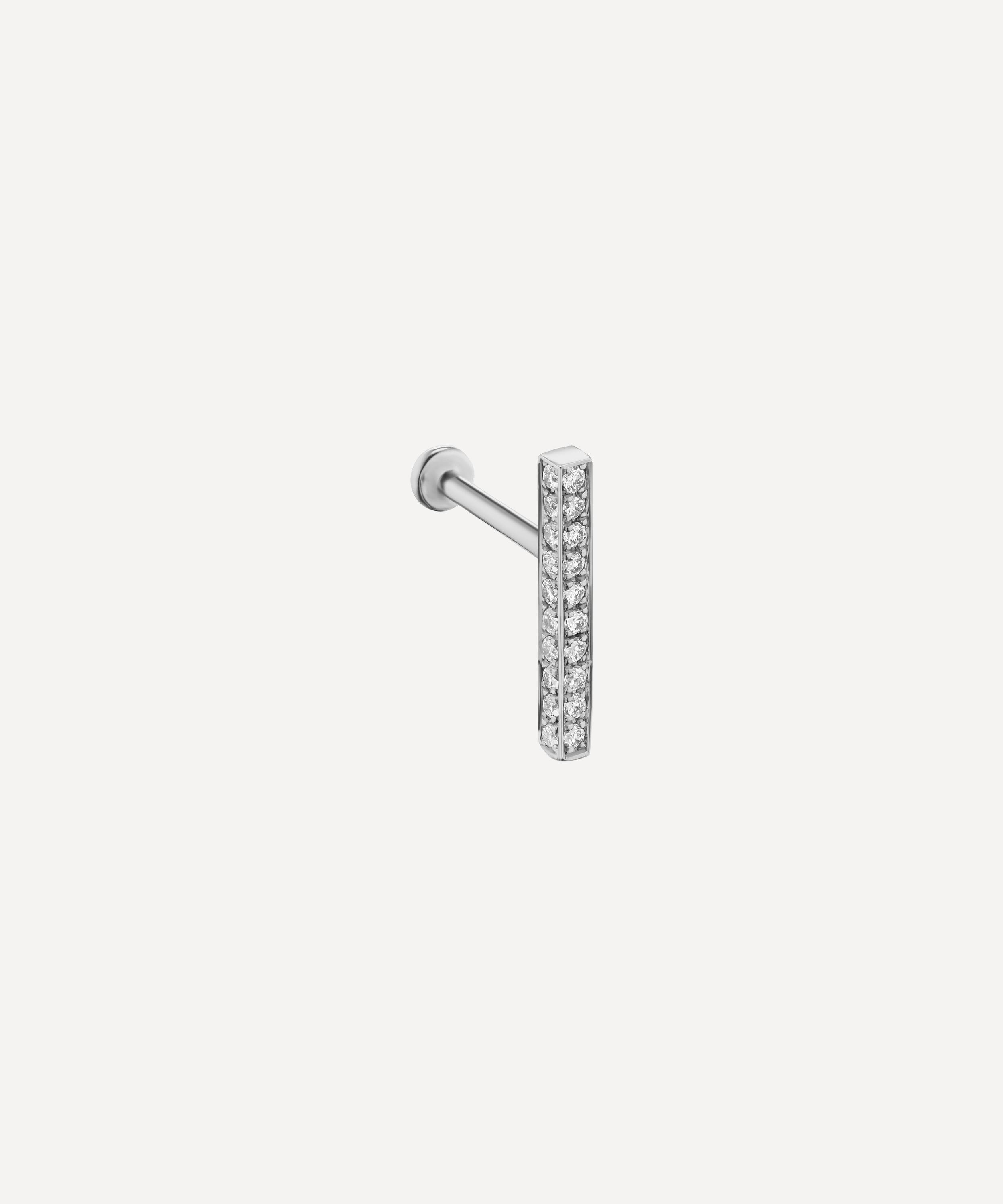 Maria Tash 11mm Square Diamond Pave Bar Threaded Stud Earring In White Gold