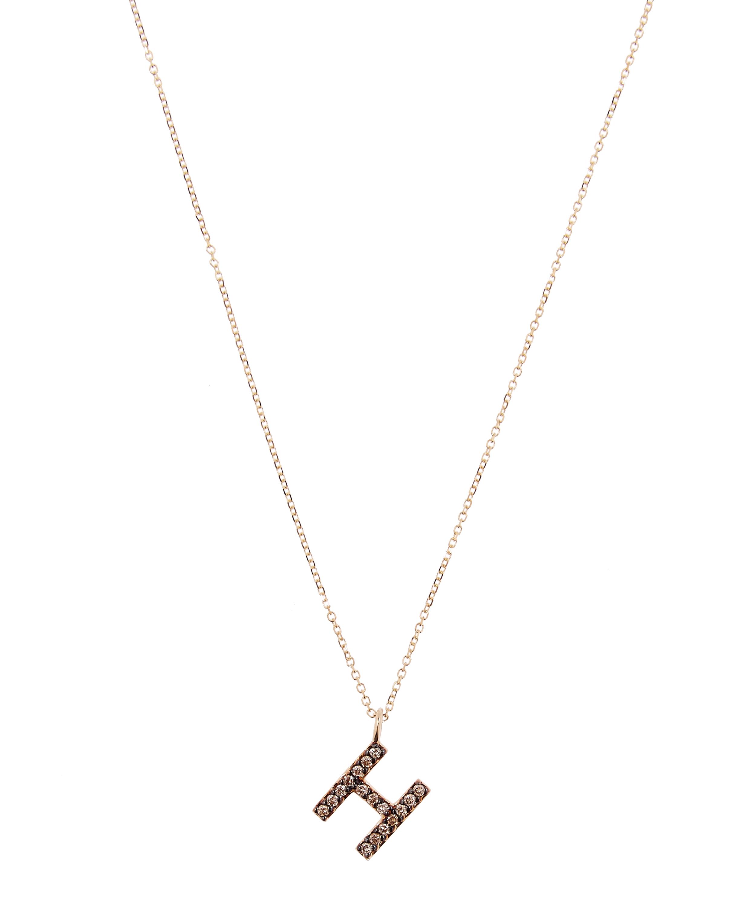 KC DESIGNS YELLOW GOLD CHAMPAGNE DIAMOND LETTER H NECKLACE,5057865010021