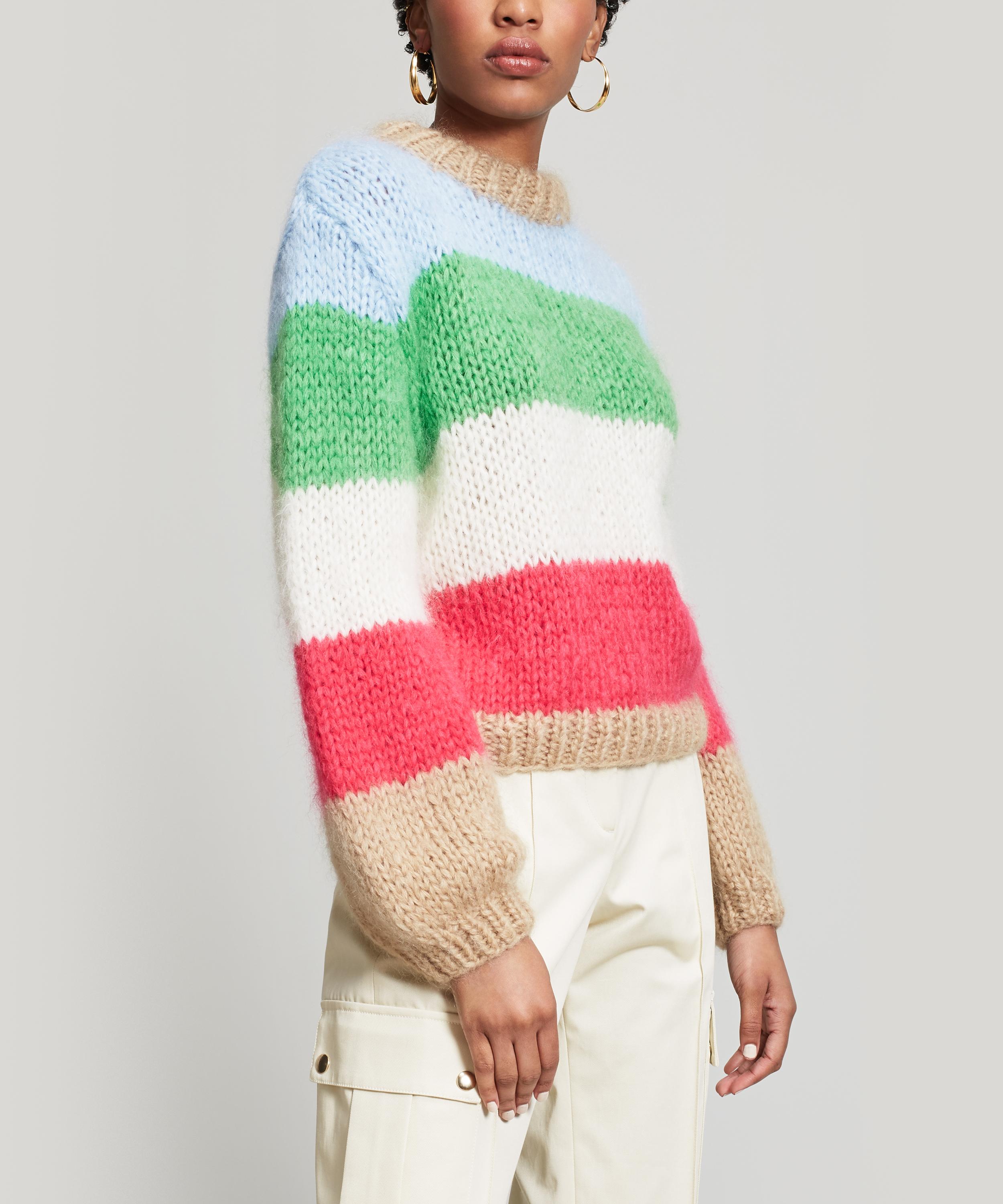 Ganni Juilliard Mohair Stripe Sweater In White