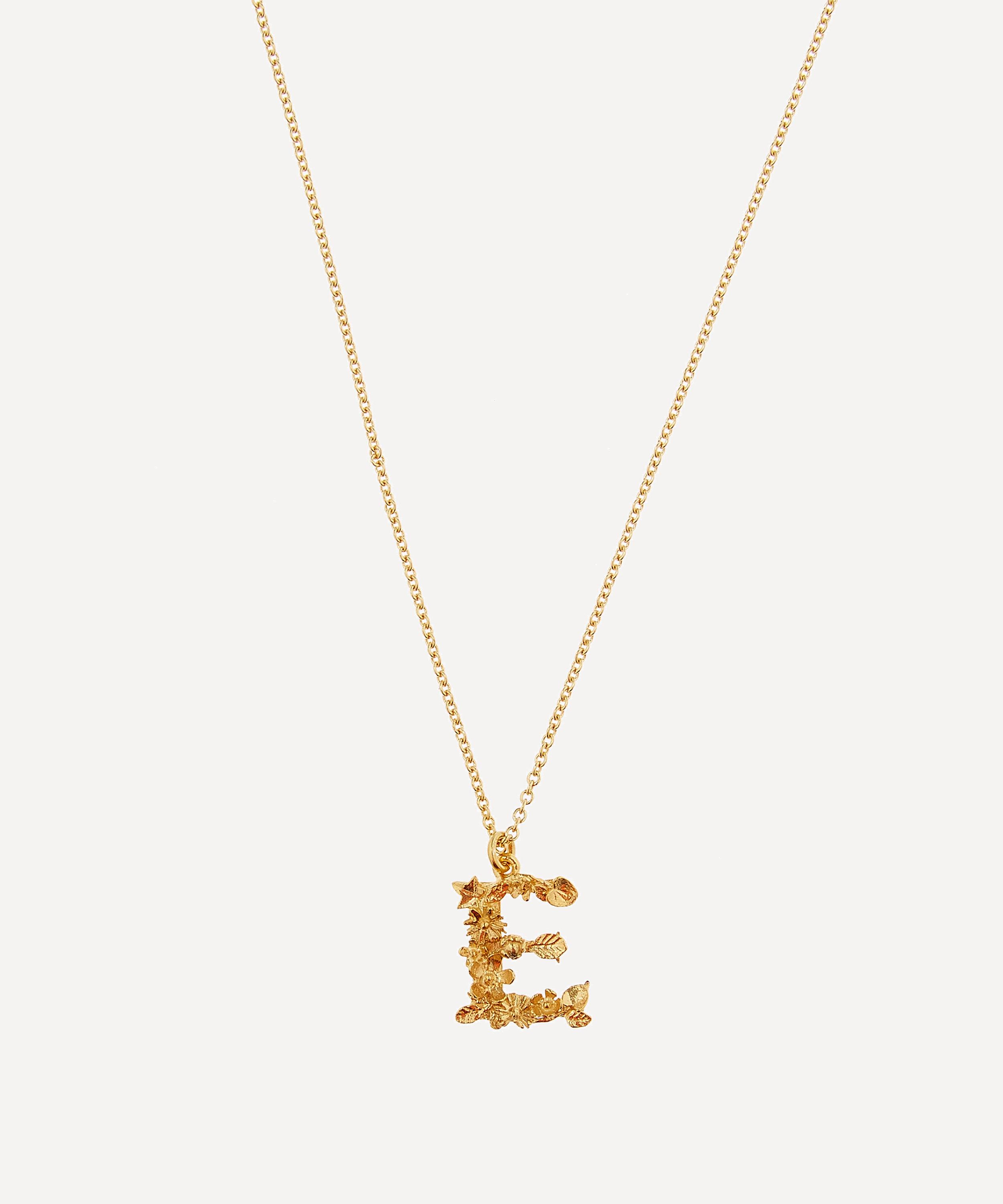 Gold Plated Floral Letter E Alphabet Necklace Liberty