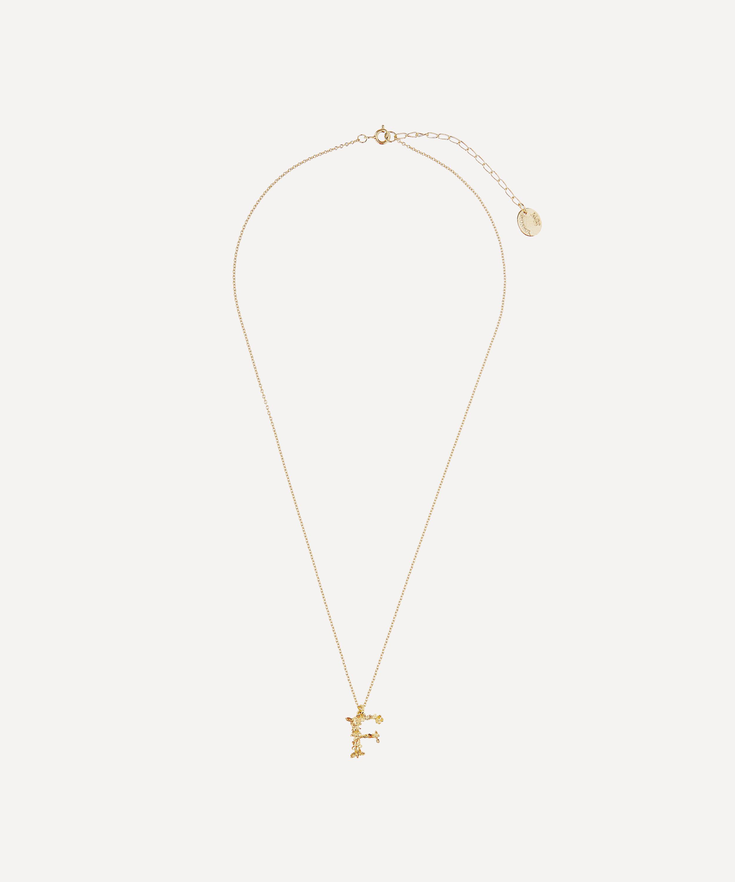 Alex Monroe Gold-plated Floral Letter F Alphabet Necklace In Gold