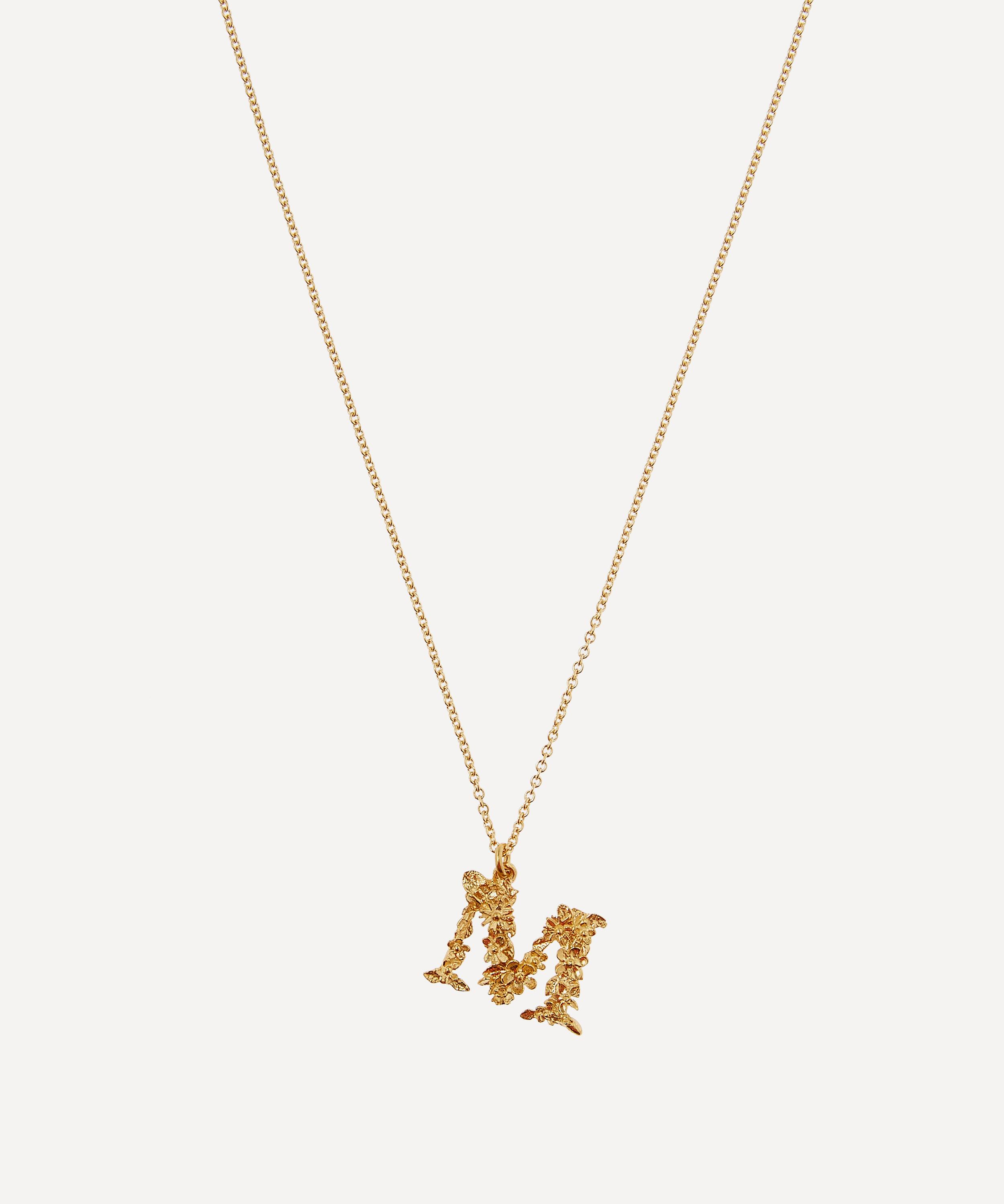 Gold Plated Floral Letter M Alphabet Necklace Liberty