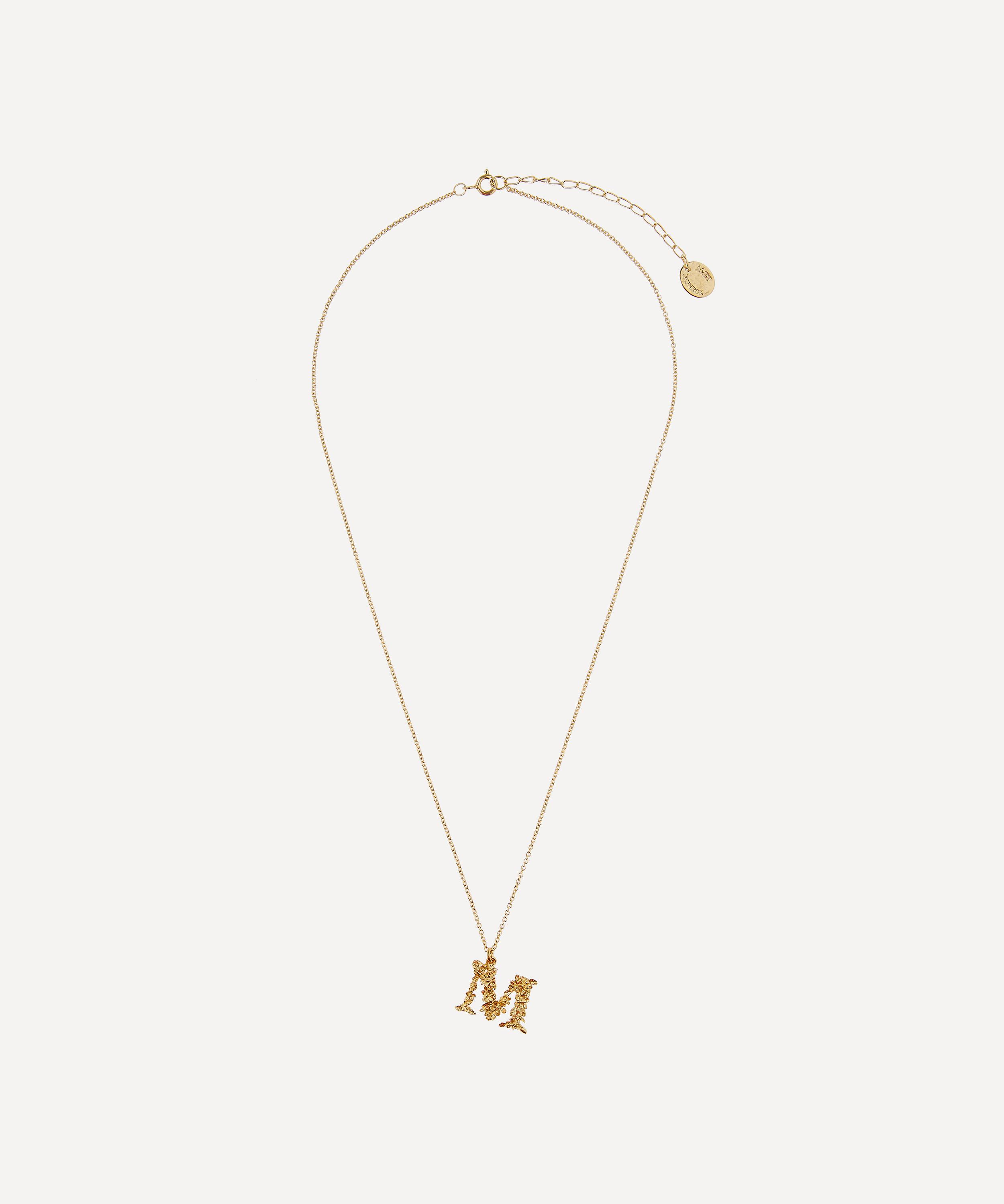 Alex Monroe Gold-plated Floral Letter M Alphabet Necklace In Gold