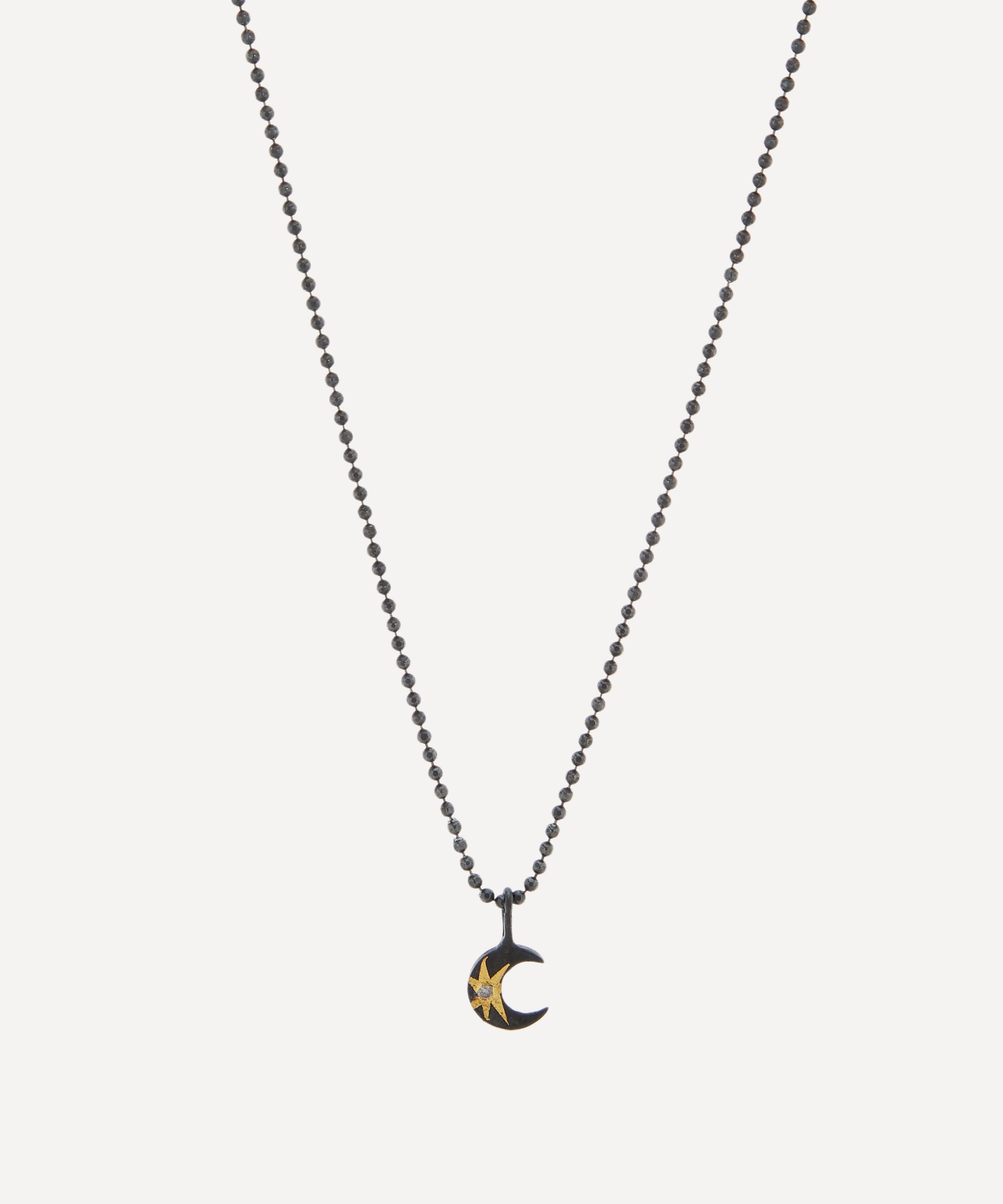 Acanthus Oxidised Silver Tiny Celestial Star Moon Diamond Necklace