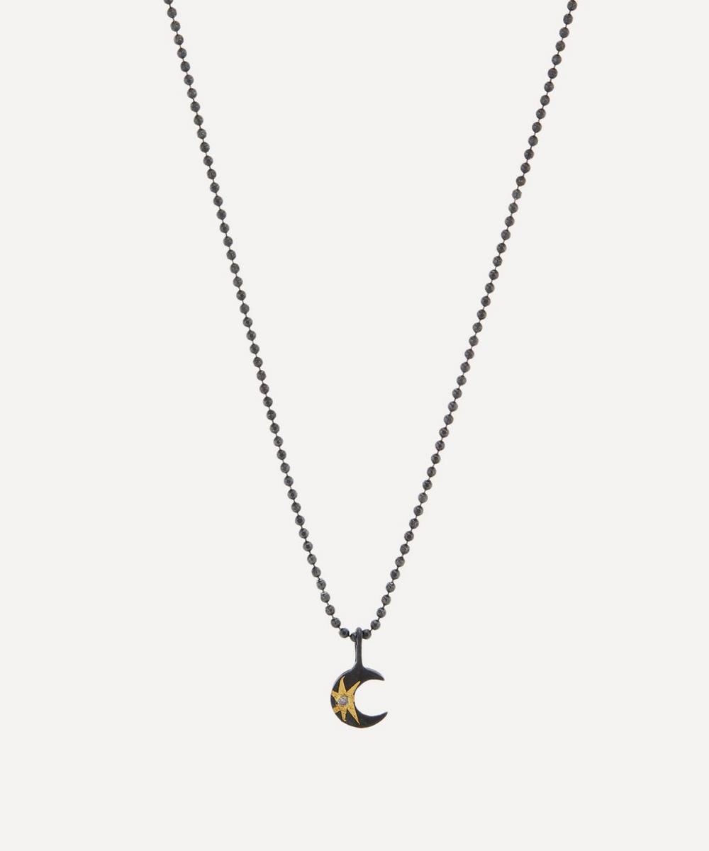 Acanthus Oxidised Silver Tiny Celestial Star Moon Diamond Necklace