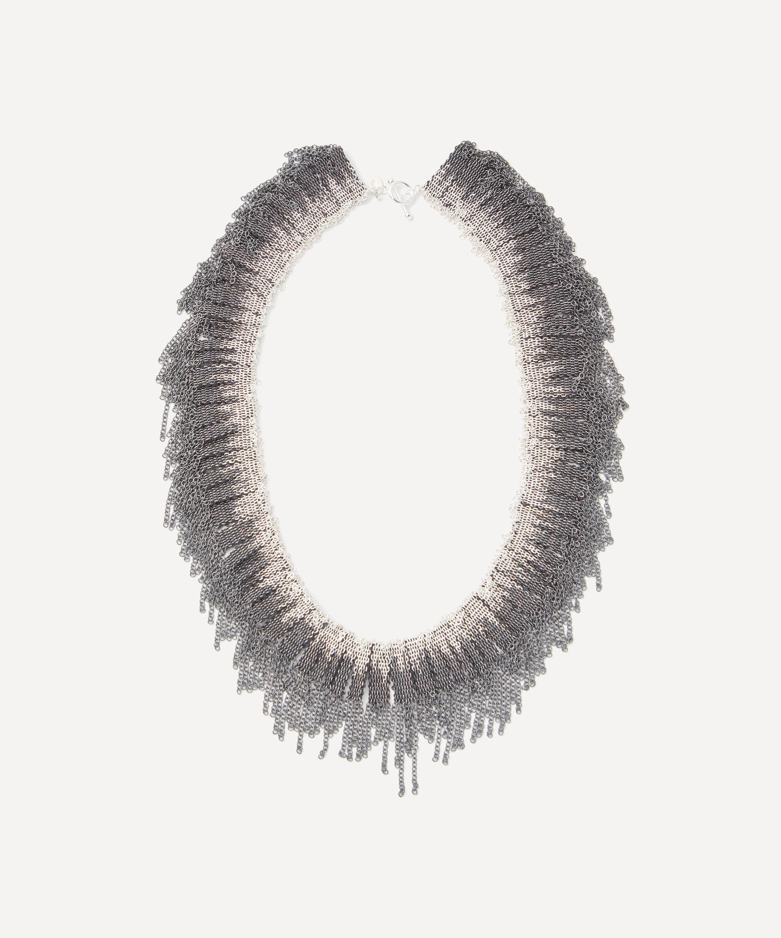 Stephanie Schneider Oxidised Silver Wide Fringe Chain Necklaceoxidised Silver Wide Fringe Chain Neck In Gray