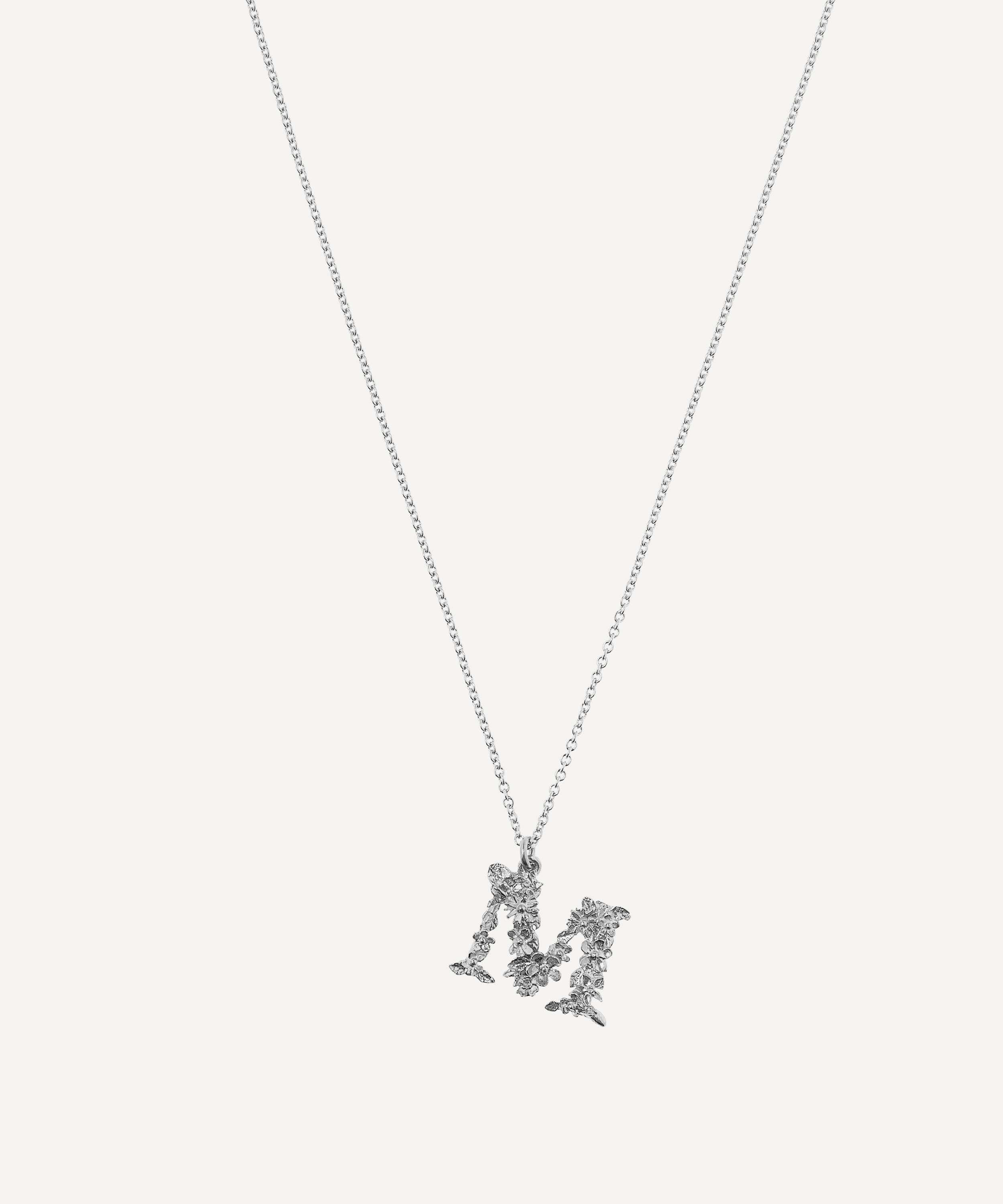 Silver Floral Letter M Alphabet Necklace Liberty