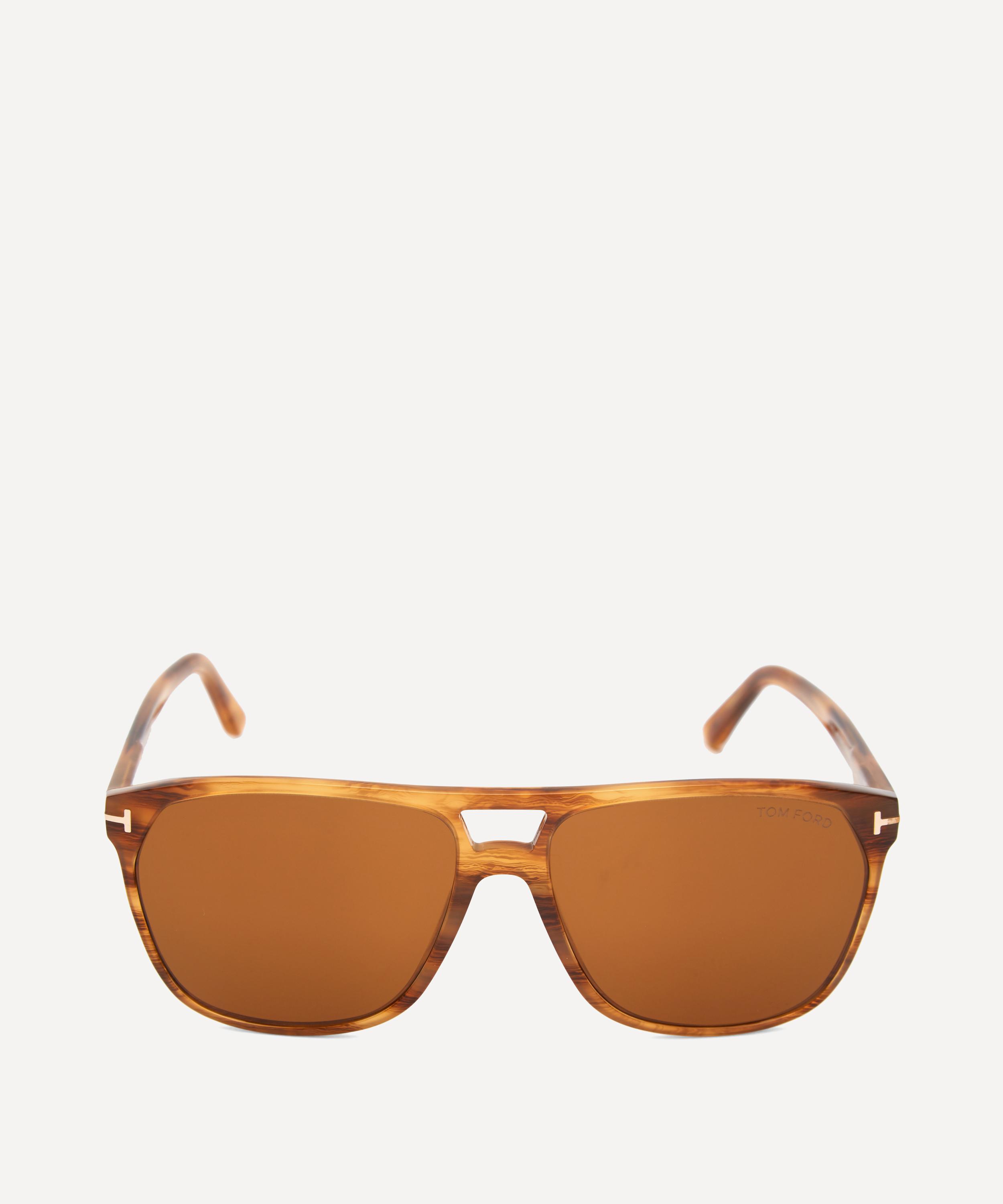 Tom Ford Square Acetate Double Bridge Sunglasses In Shiny Light Brown