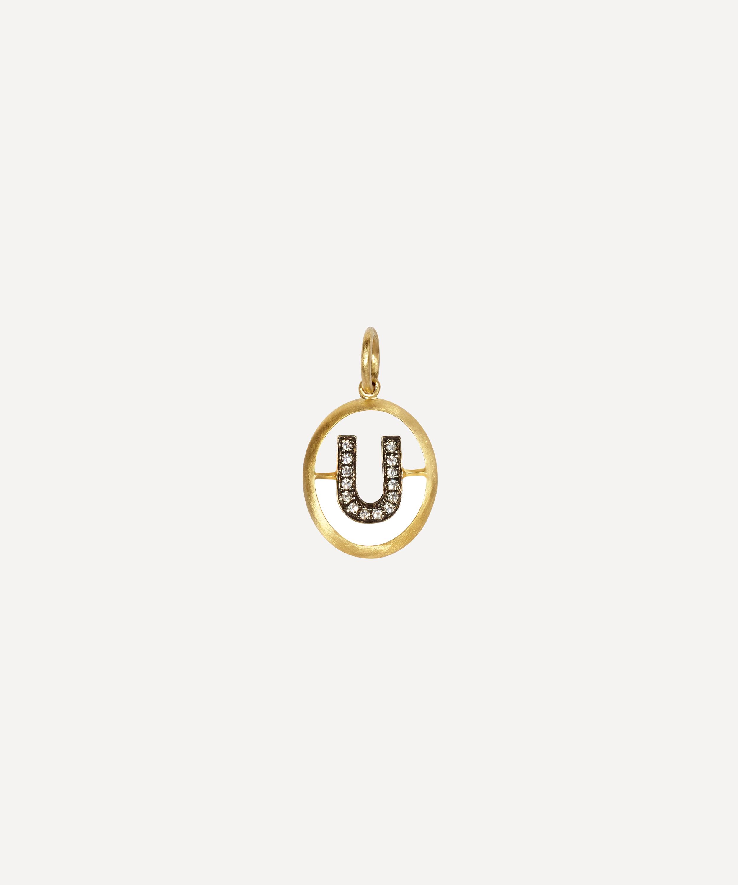 ANNOUSHKA 18CT GOLD U DIAMOND INITIAL PENDANT,000607705