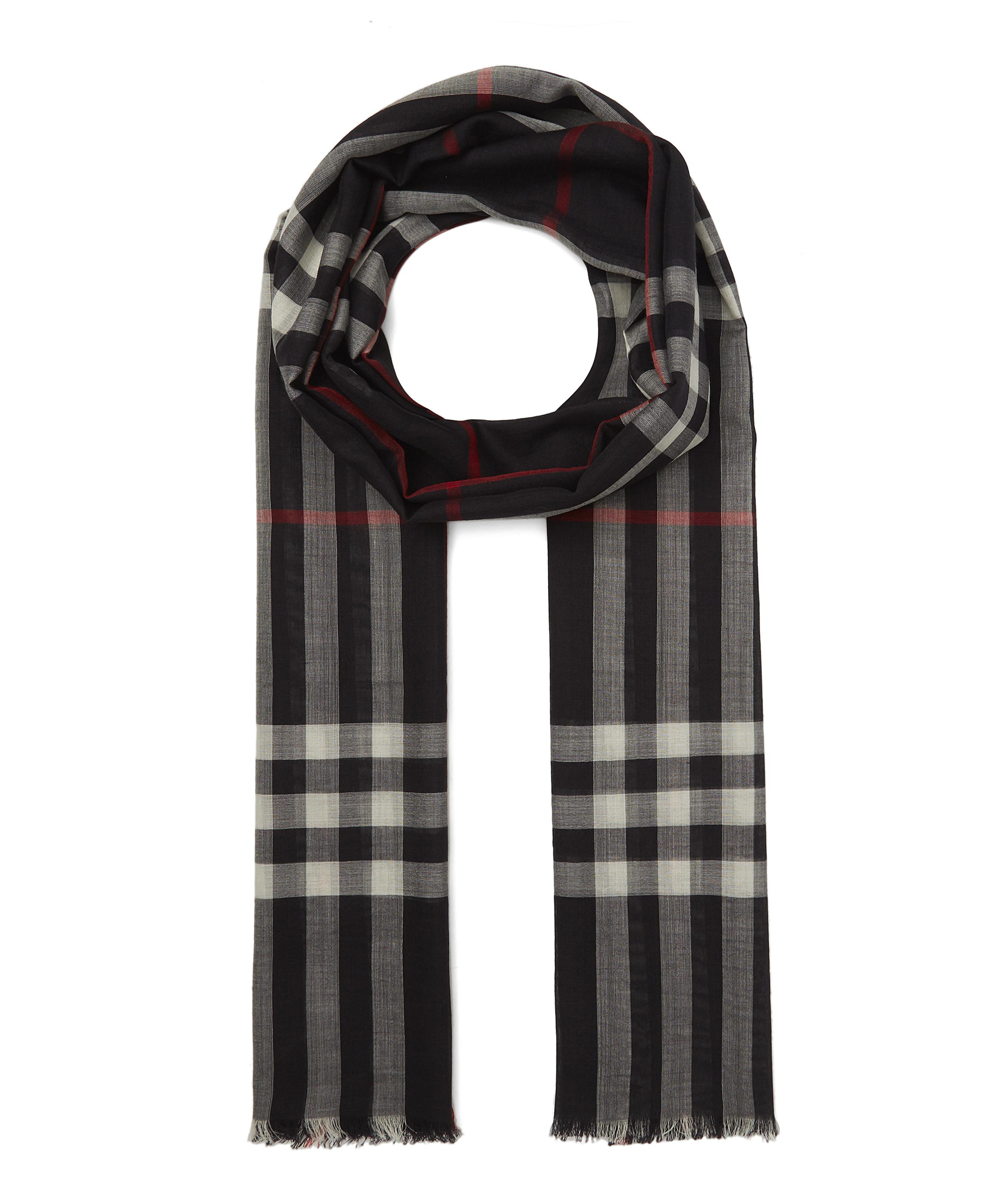 Burberry Gauze Giant Check Scarf In Black ModeSens