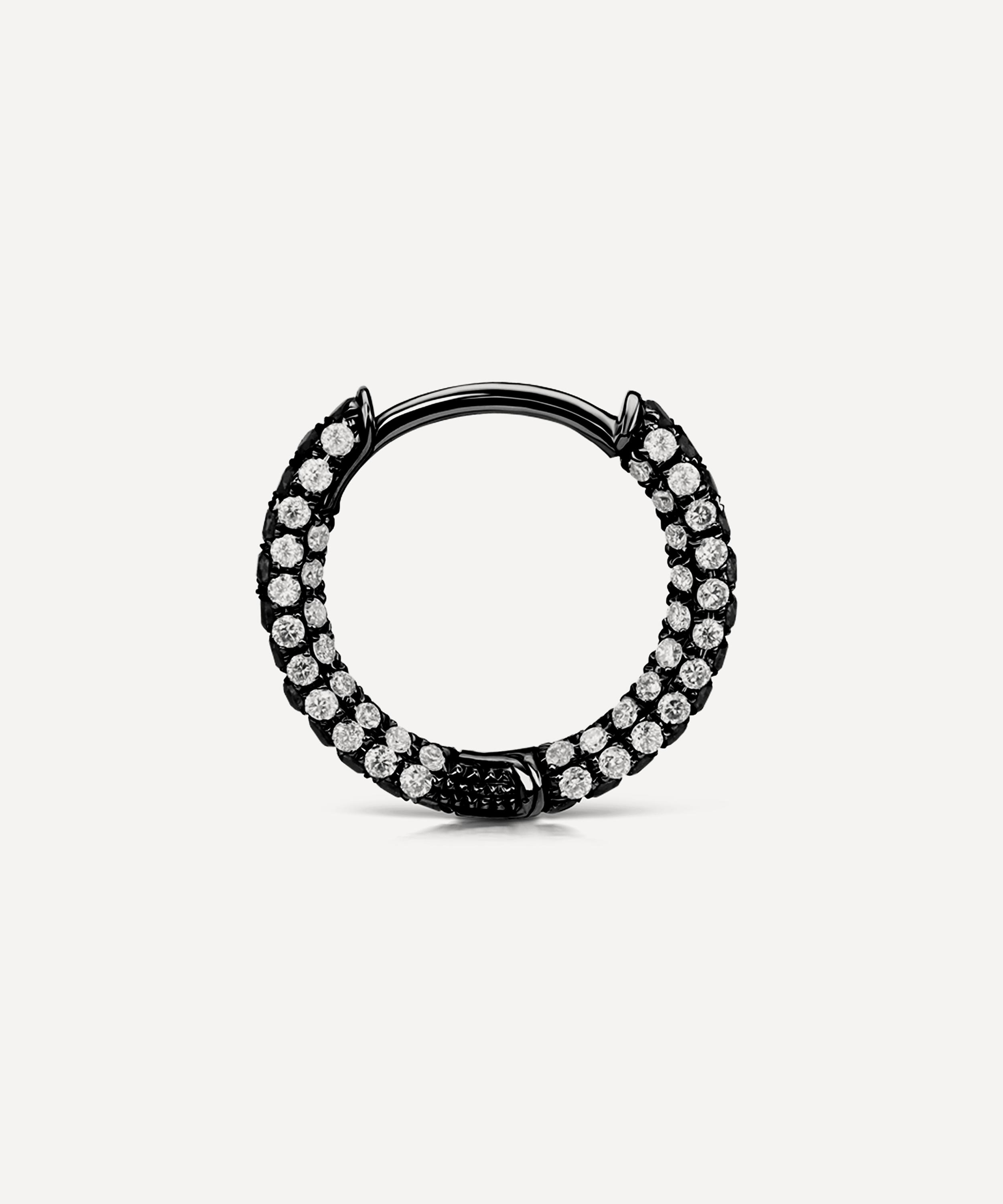 MARIA TASH MARIA TASH 18CT 8MM BLACK AND WHITE DIAMOND FIVE ROW PAVE BOTTOM HINGE HOOP EARRING 000608814