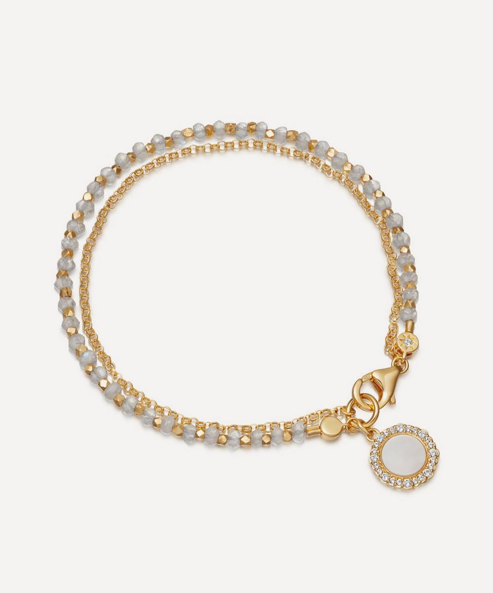 Astley Clarke Gold Plated Vermeil Silver Luna Mother Of Pearl Sapphire And Moonstone Biography Bracelet