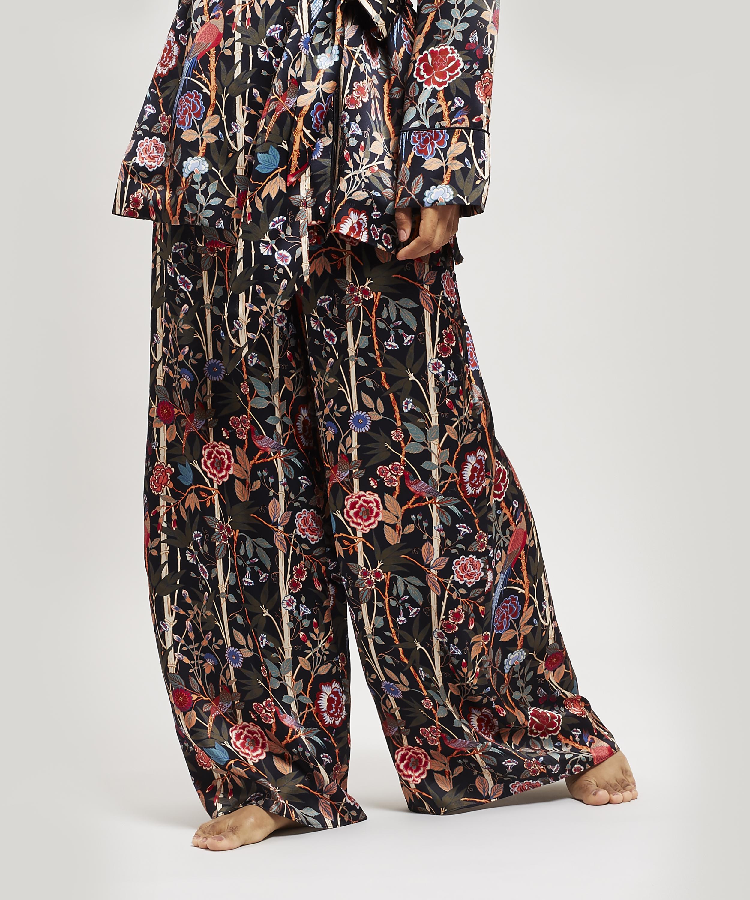 Liberty London Bamboo Garden Silk Charmeuse Palazzo Pants In Blue