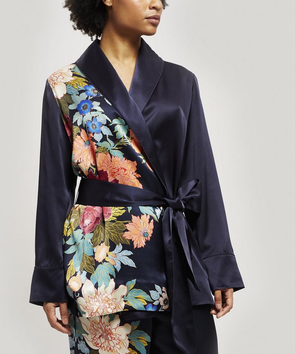 Liberty London Sakura Silk Charmeuse Wrap Jacket In Navy | ModeSens