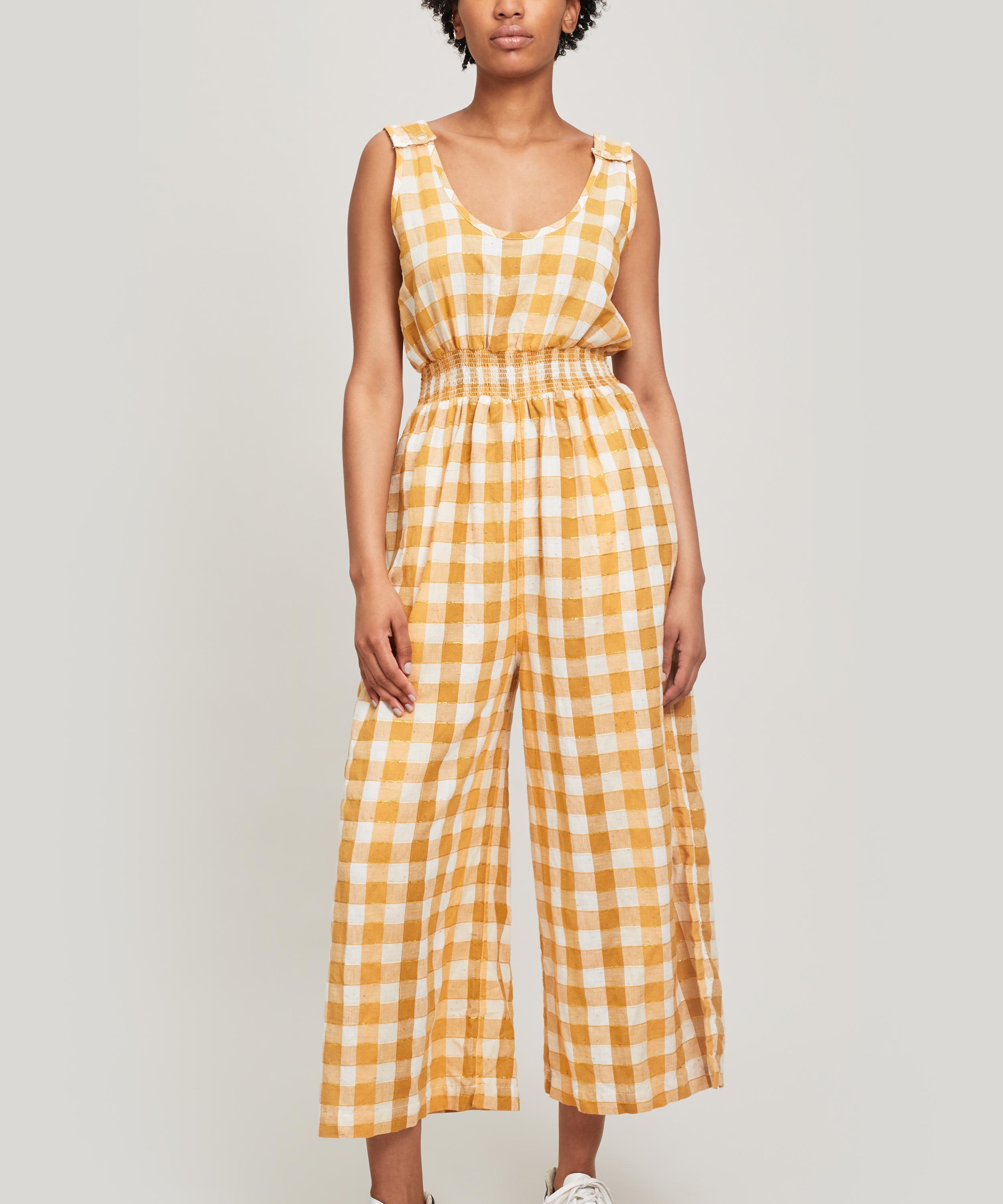 yellow check jumpsuit