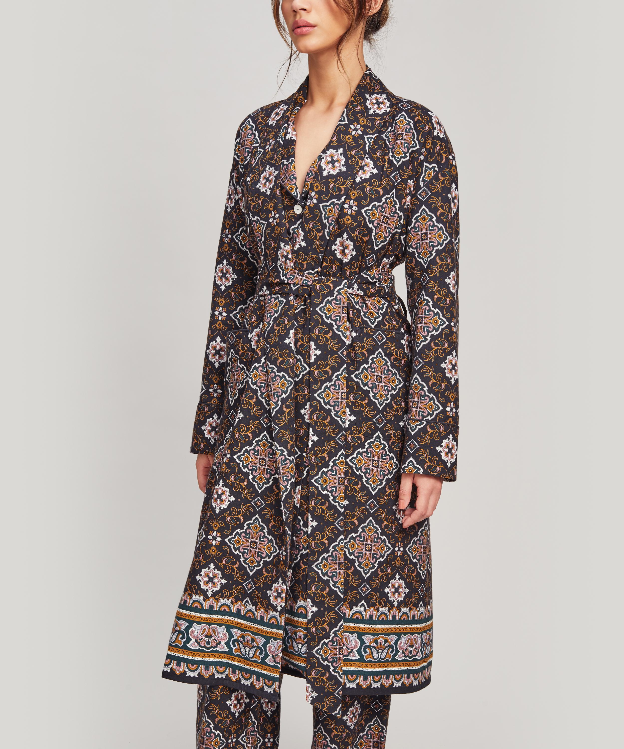 Liberty London Chatsworth Brushed Cotton Robe In Navy