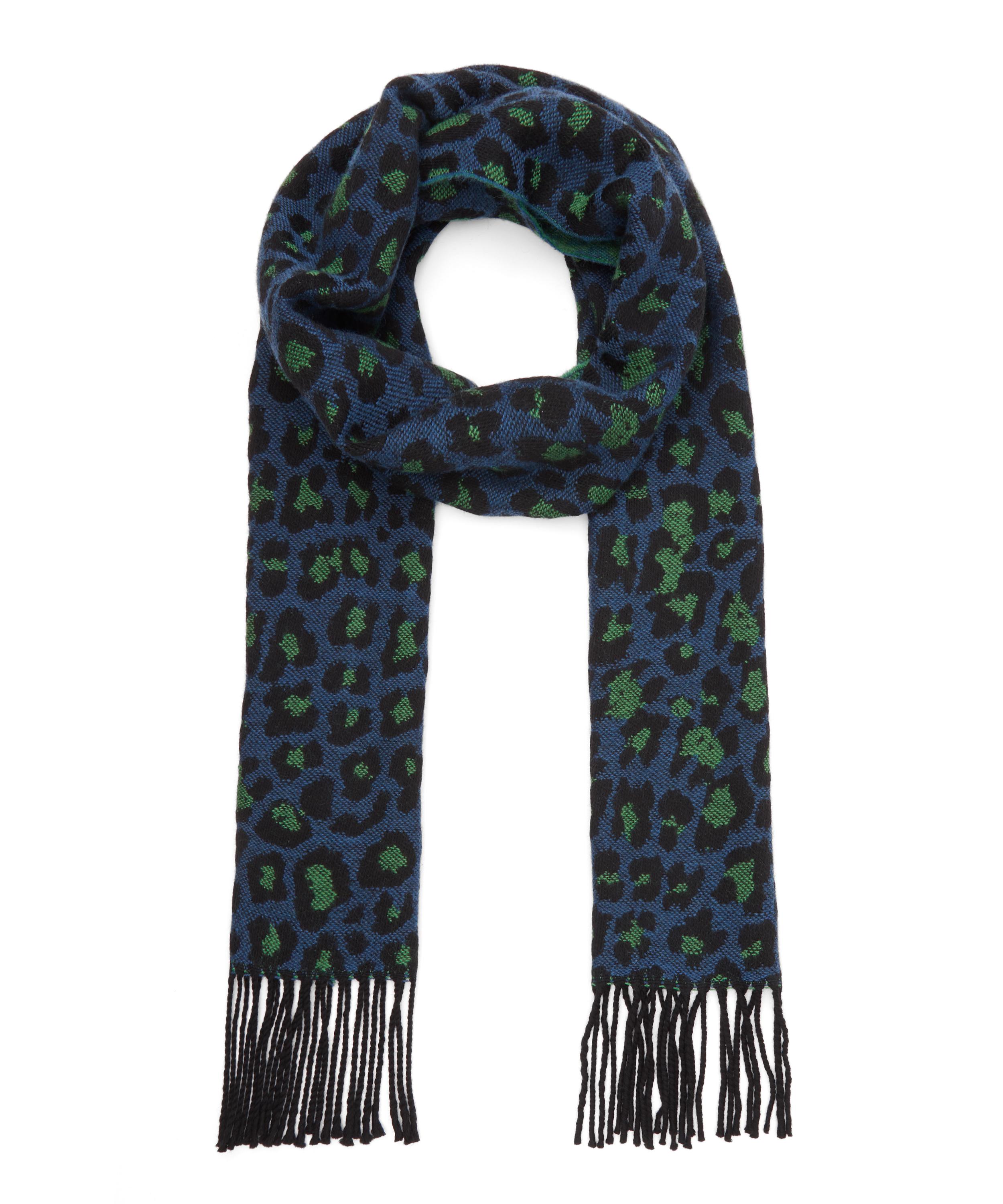 Paul Smith Leopard Print Jacquard Wool Scarf In Navy ModeSens