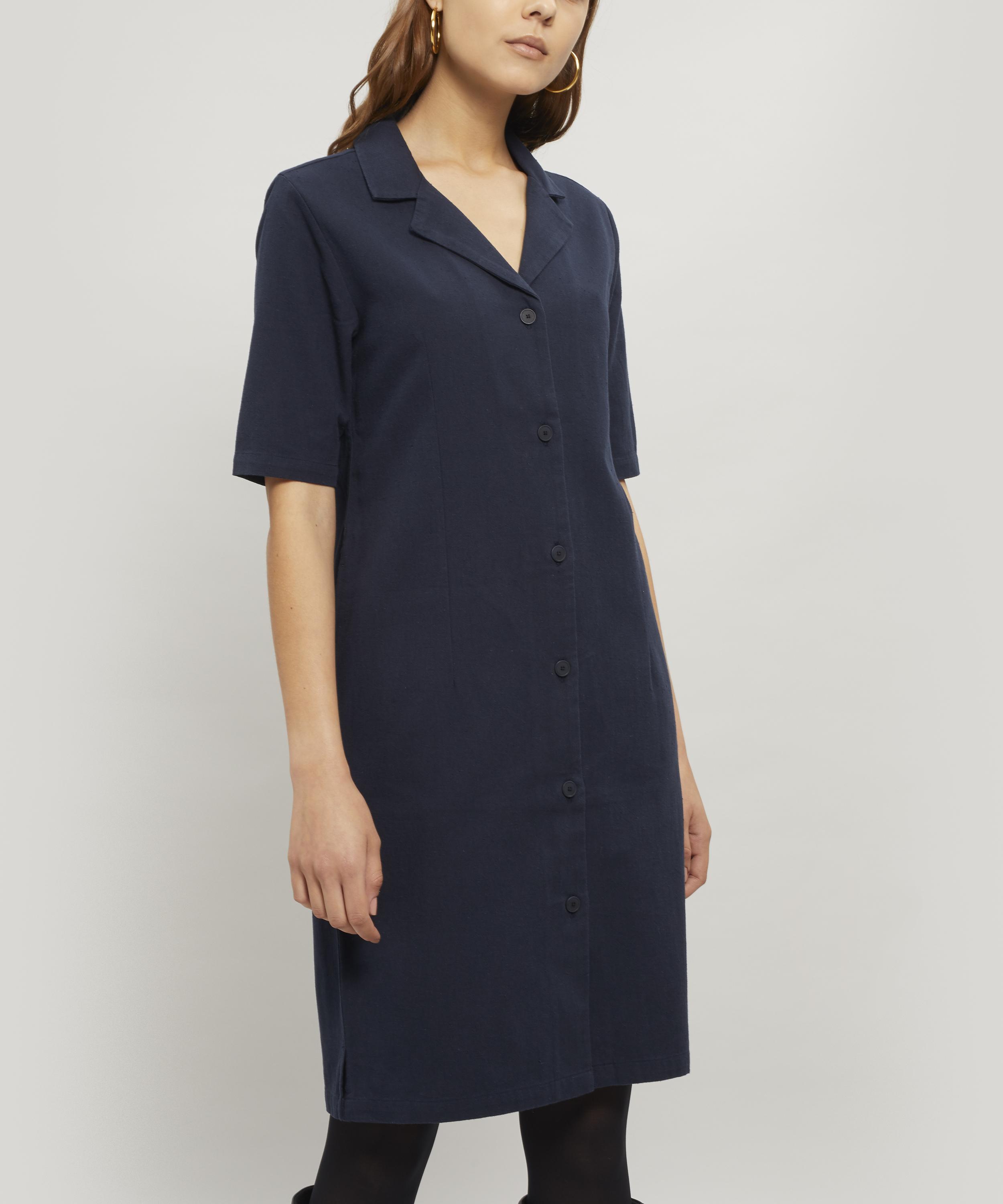 Folk Short Sleeve Cotton Shirt Dress In Navy ModeSens