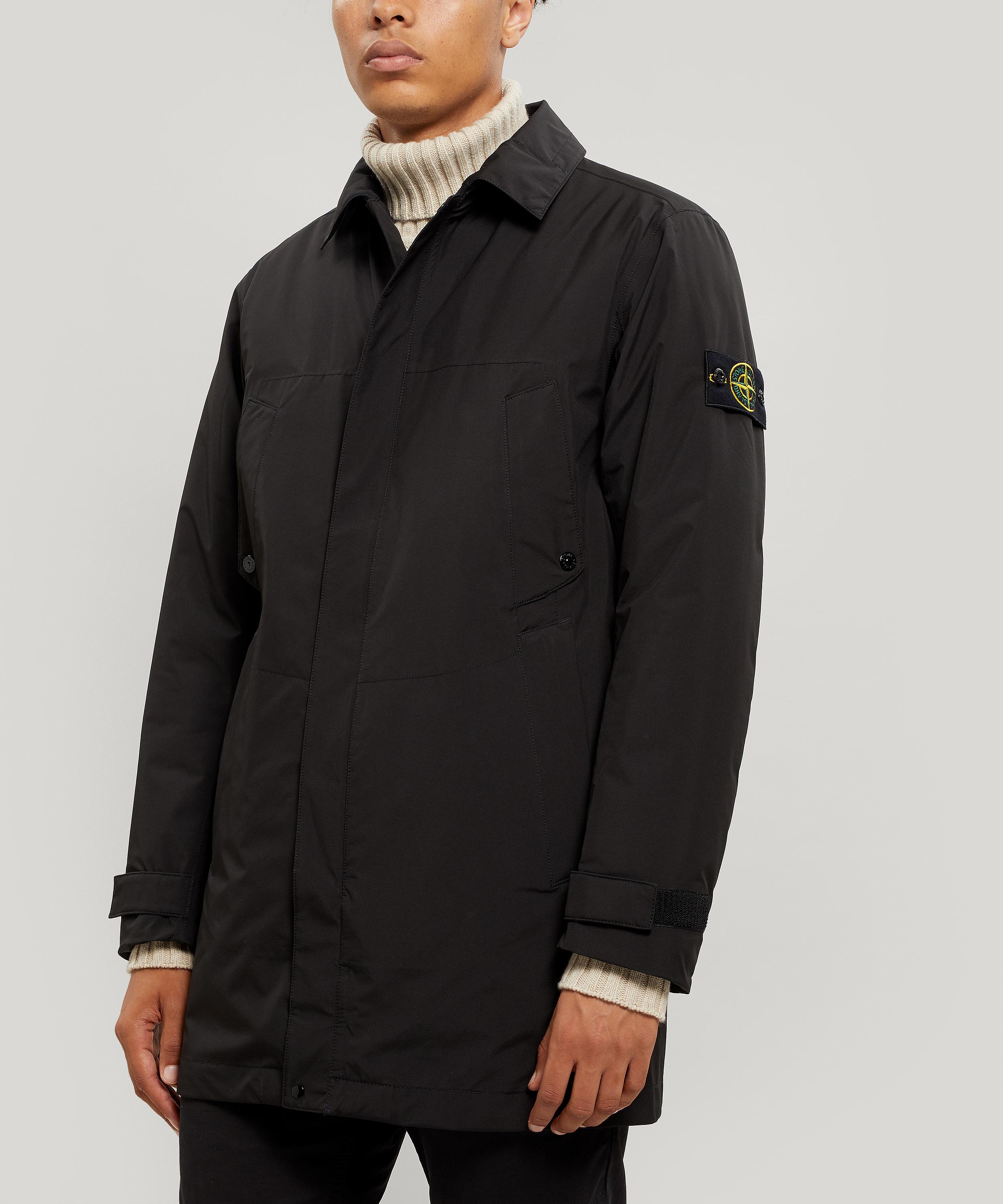 Stone Island Gore Tex Paclite Insulated Four Pocket Coat In Black Modesens