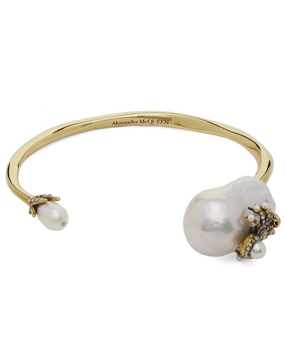 Alexander Mcqueen Gold-tone Crystal And Baroque Pearl Spider Cuff Bracelet