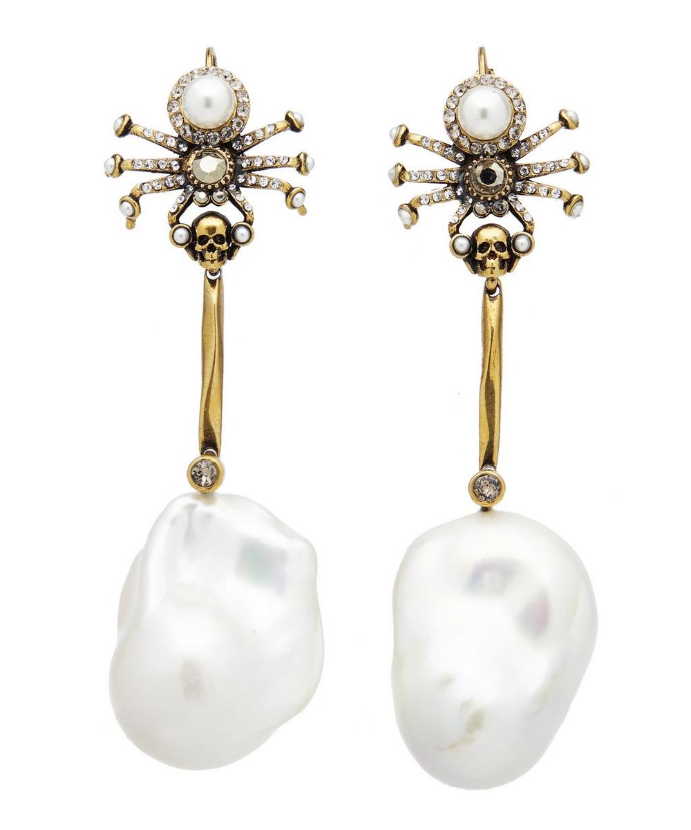ALEXANDER MCQUEEN Gold-Tone Crystal and Baroque Pearl Spider Drop Earrings,5057865713250