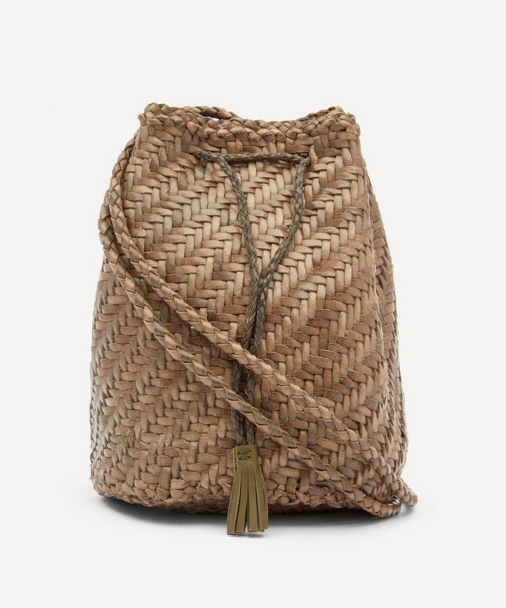 Dragon Diffusion Pom Pom Double Jump Woven Leather Cross-body Bag