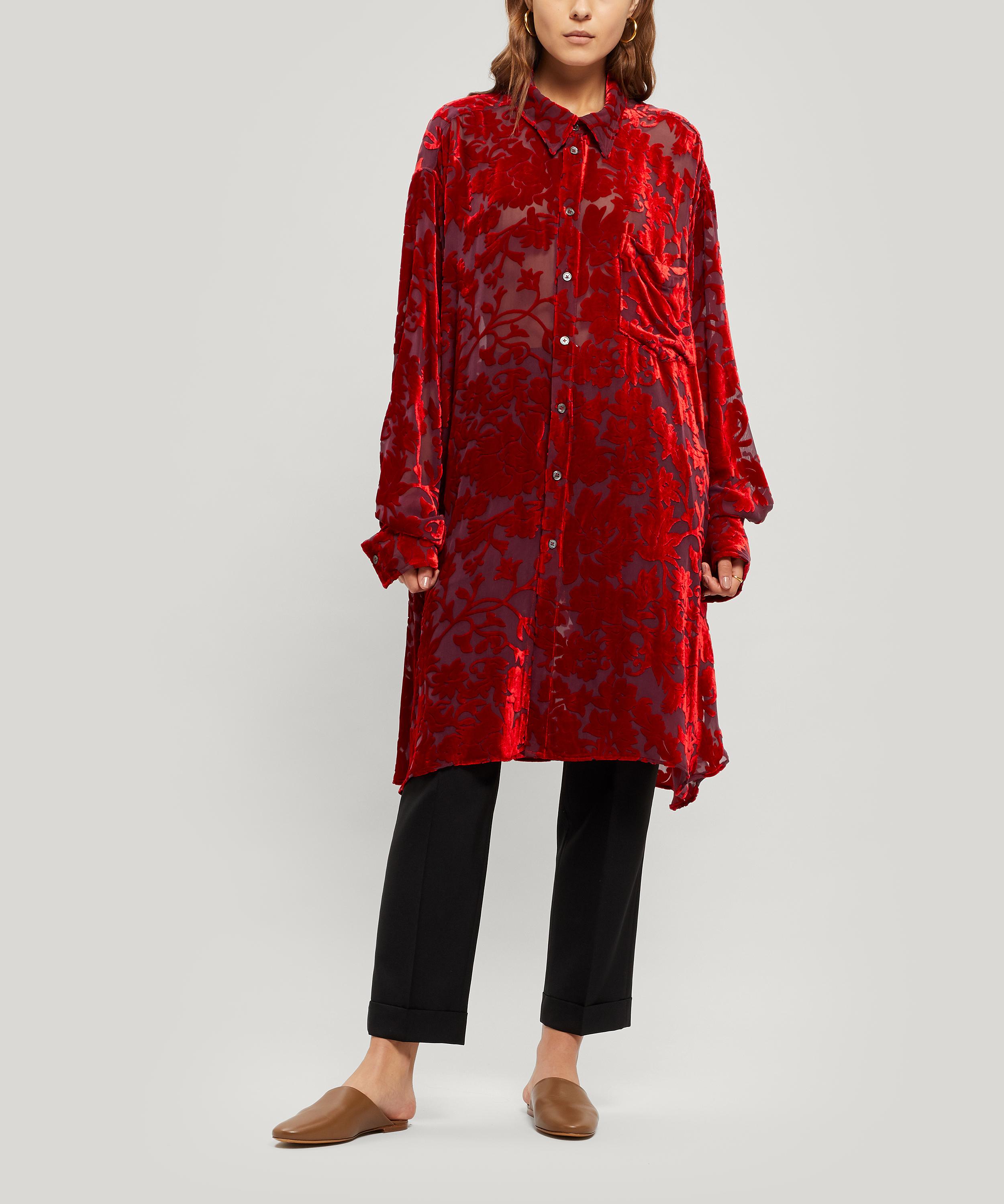 Ann Demeulemeester Oversized Floral Jacquard Velvet Shirt In Elma Red
