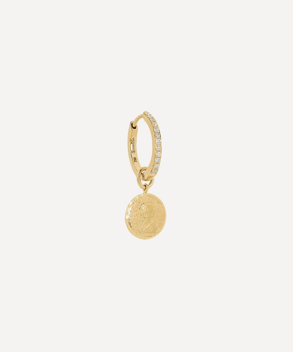 ANISSA KERMICHE GOLD LOUISE D'OR PAVE DIAMOND SINGLE COIN HOOP EARRING,000626018