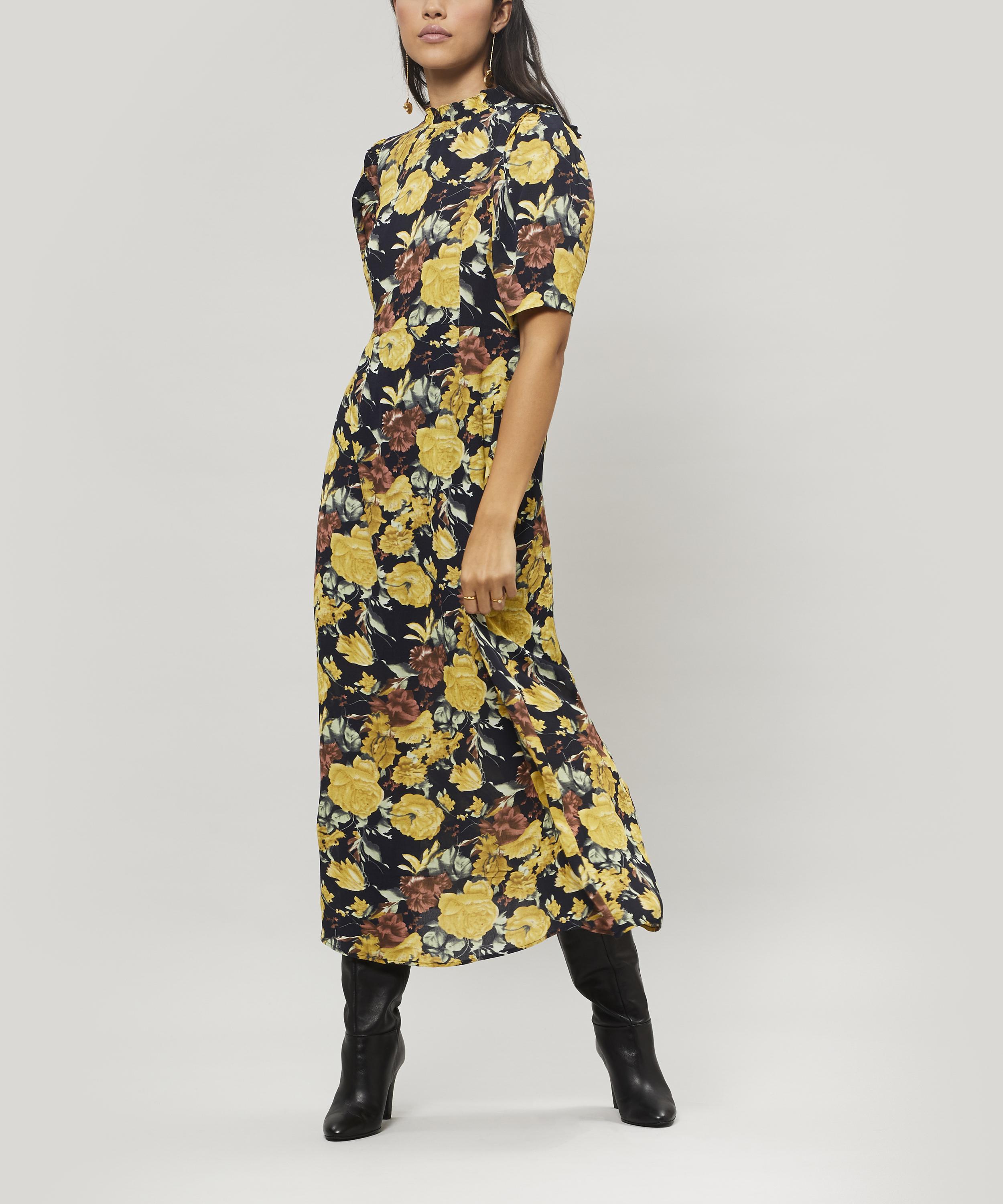 Sea Ny Ella Floral Print Midi Dress In Multi Yellow Modesens