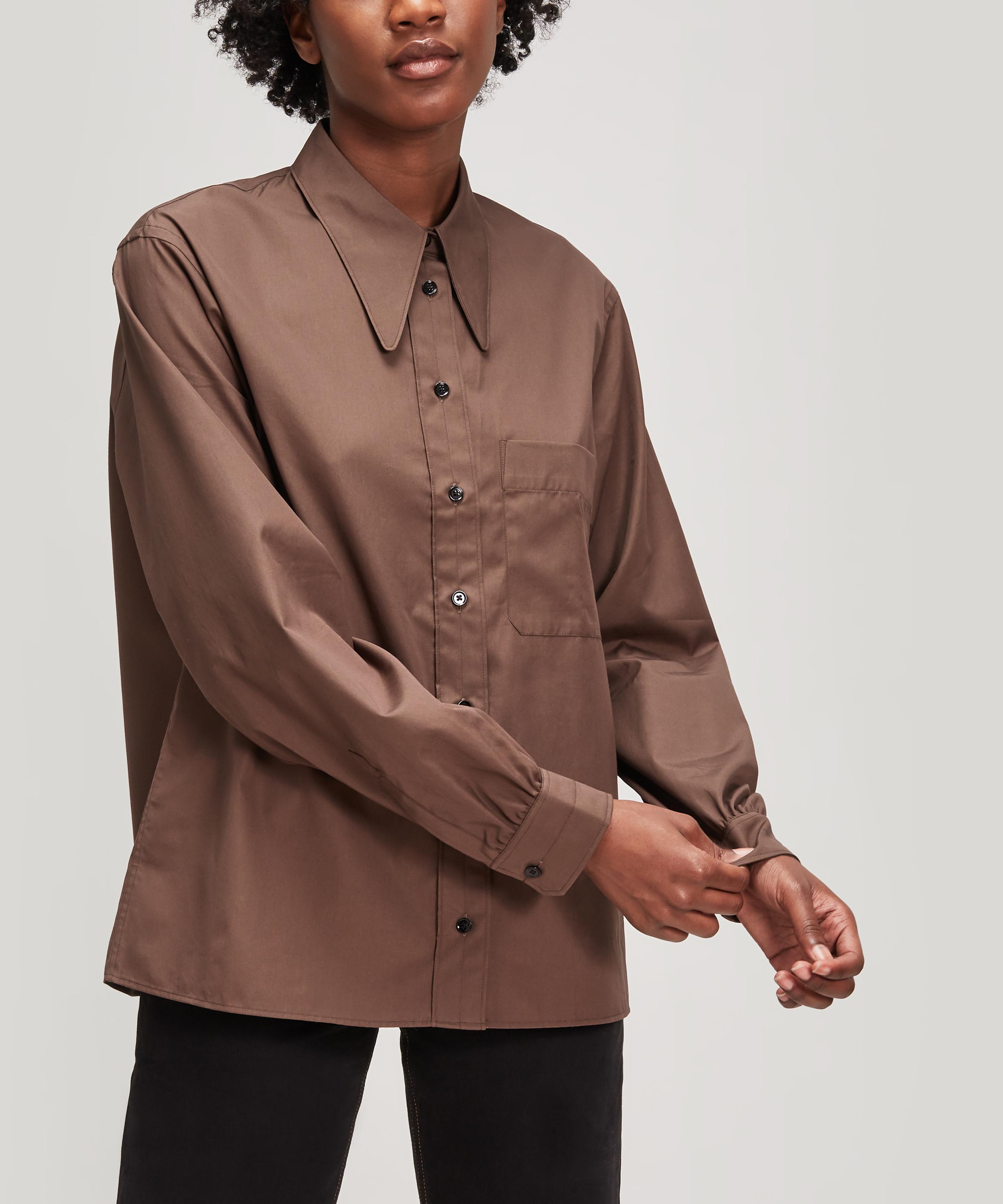 Lemaire Pointed Collar Shirt In Dark Earth