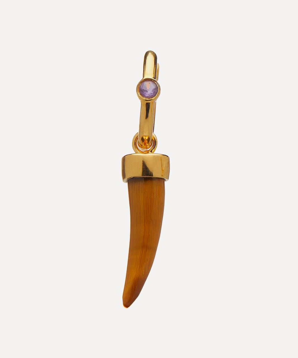 Theodora Warre Gold-plated Tiger's Eye And Amethyst Tooth Hoop Earring