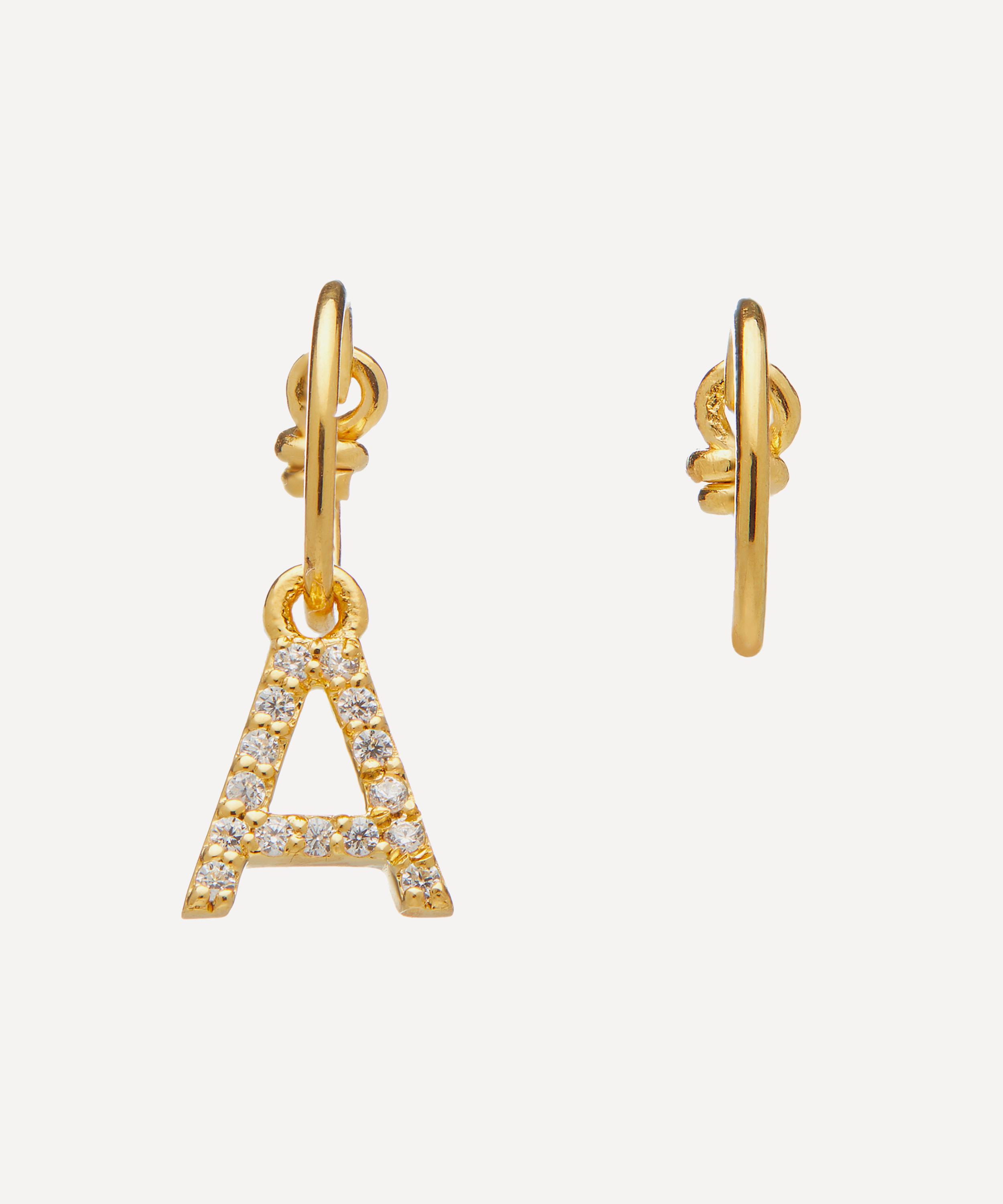 Gold-Plated Zircon Letter A Mismatched Hoop Earrings