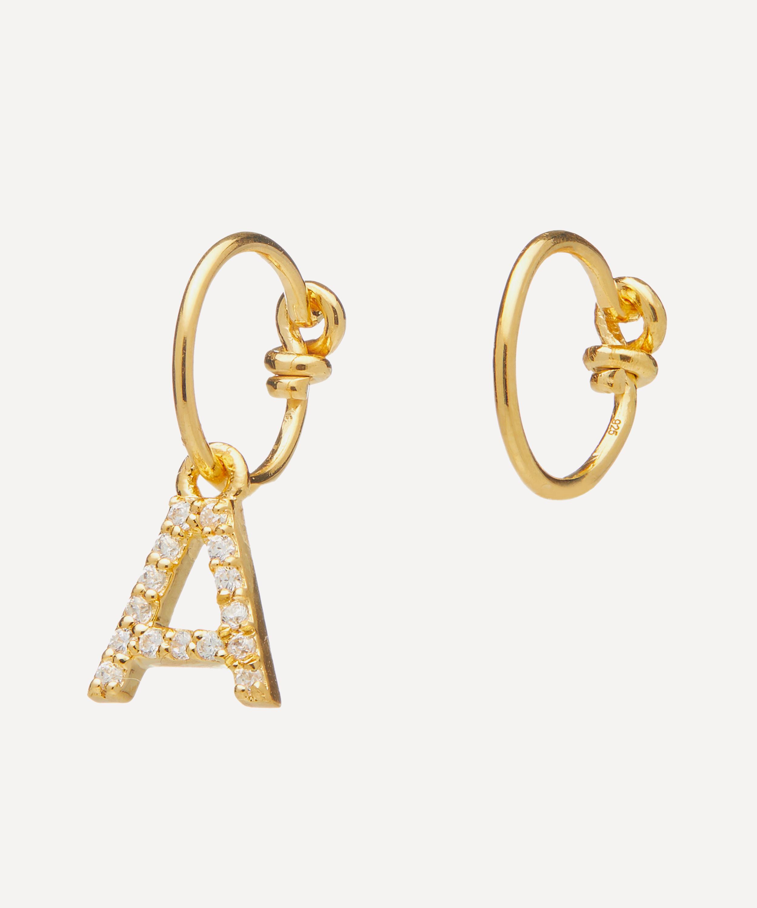 Gold-Plated Zircon Letter A Mismatched Hoop Earrings