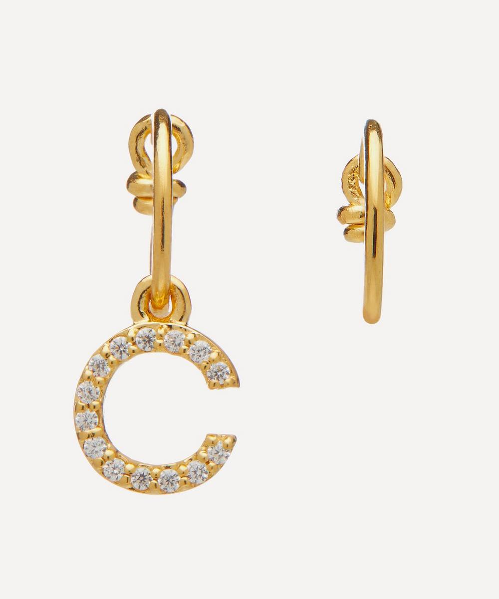 Theodora Warre Gold-plated Zircon Letter C Mismatched Hoop Earrings