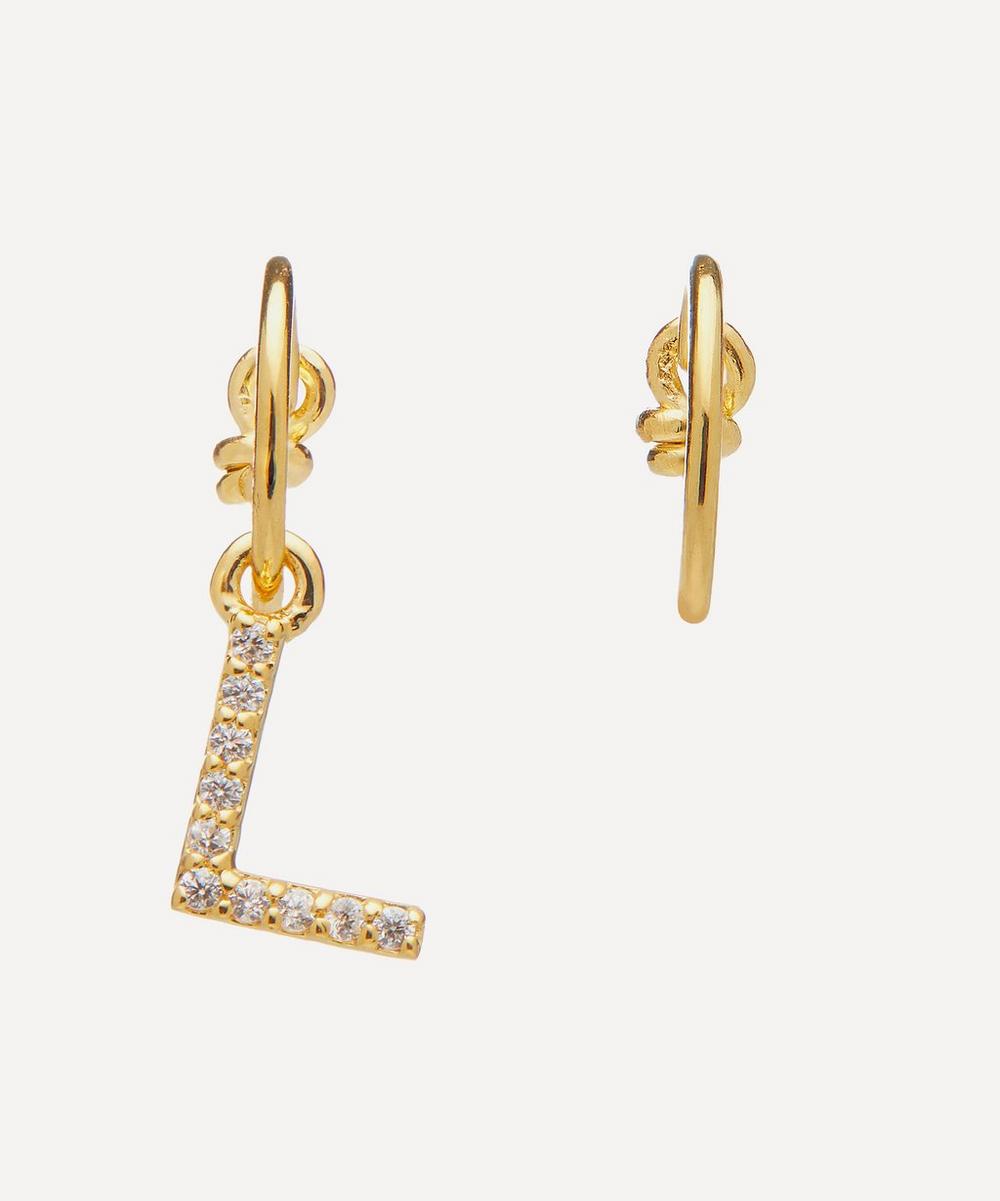 Theodora Warre Gold-plated Zircon Letter L Mismatched Hoop Earrings