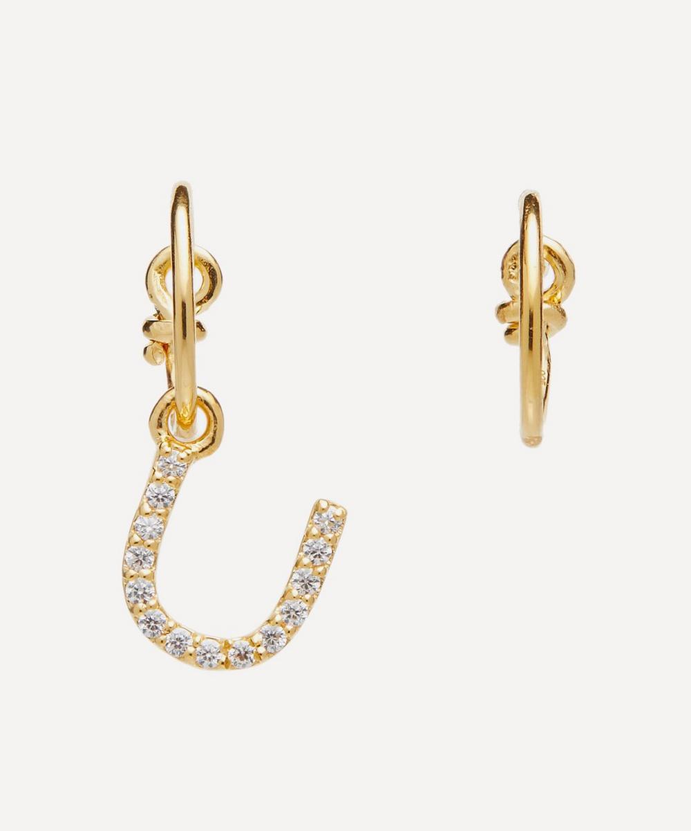Theodora Warre Gold-plated Zircon Letter U Mismatched Hoop Earrings