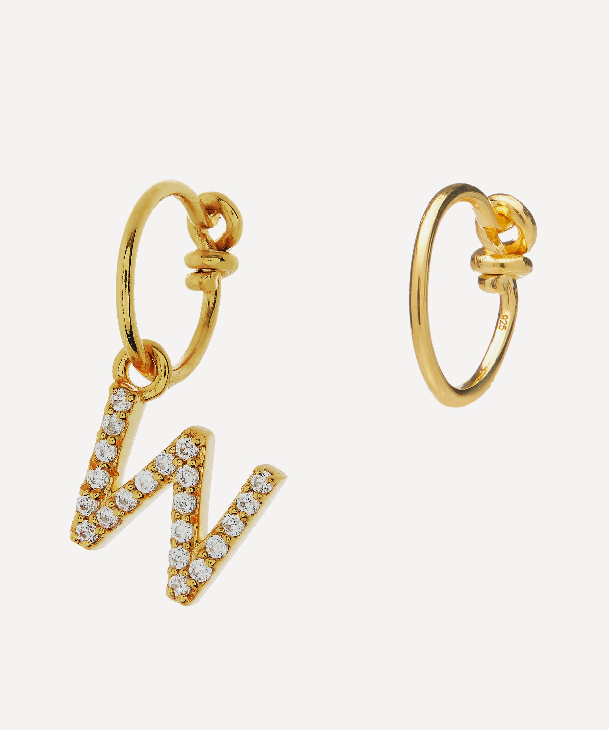 Gold-Plated Zircon Letter W Mismatched Hoop Earrings | Liberty London